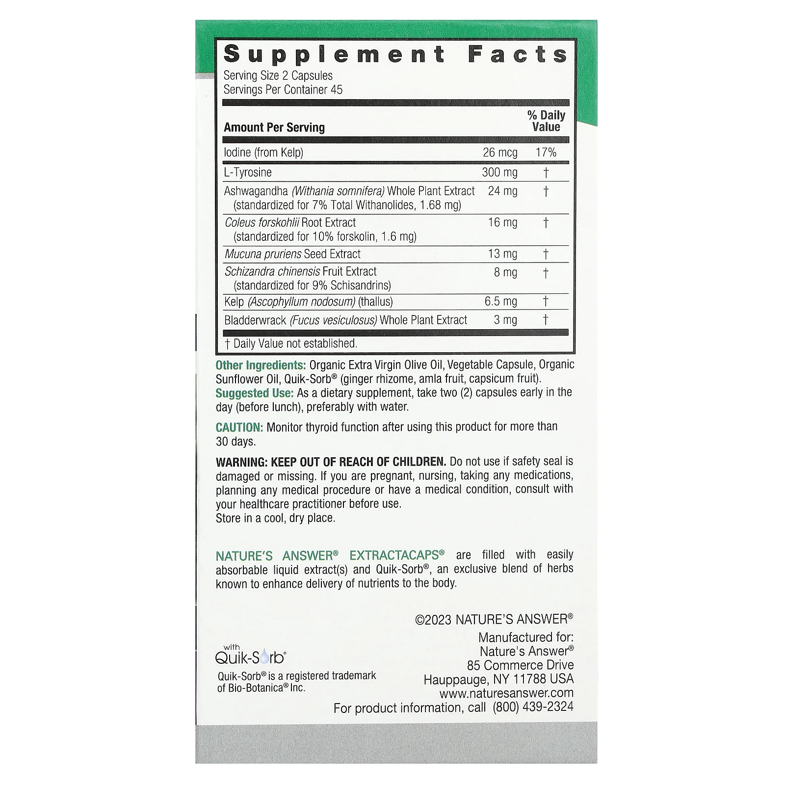 Nature's Answer, смесь для щитовидной железы, 90 вегетарианских капсул