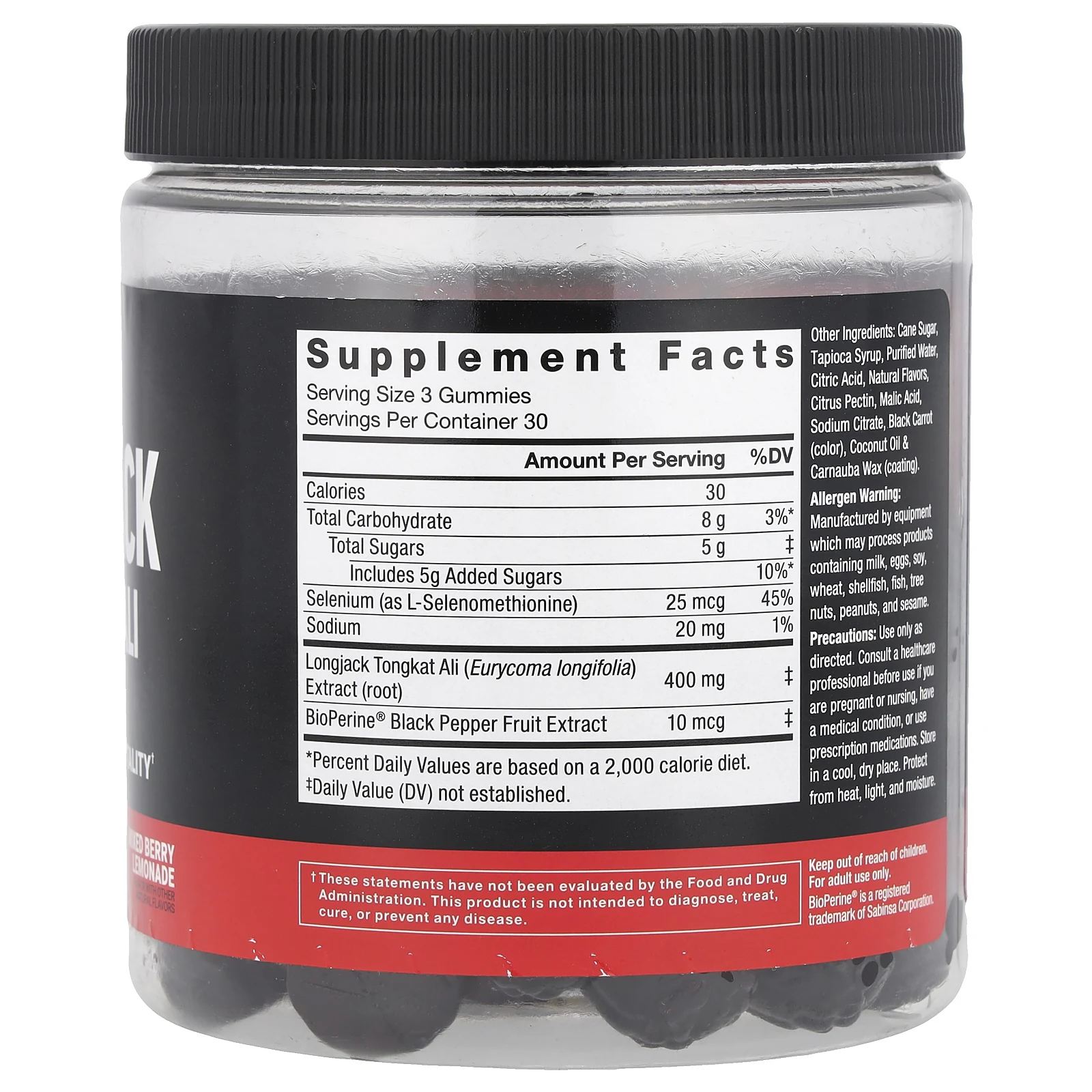 Force Factor, Longjack Tongkat Ali Gummies, Mixed Berry Lemonade, 400 mg, 90 Gummies (133 mg Per Gummy)