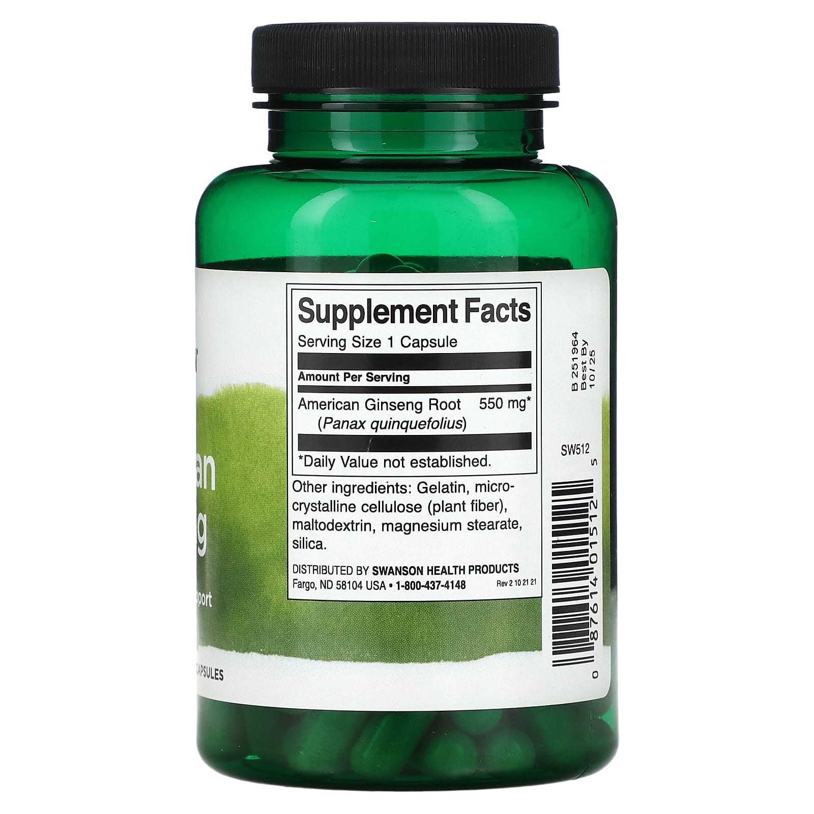Swanson, Американский женьшень, 550 мг, 100 капсул