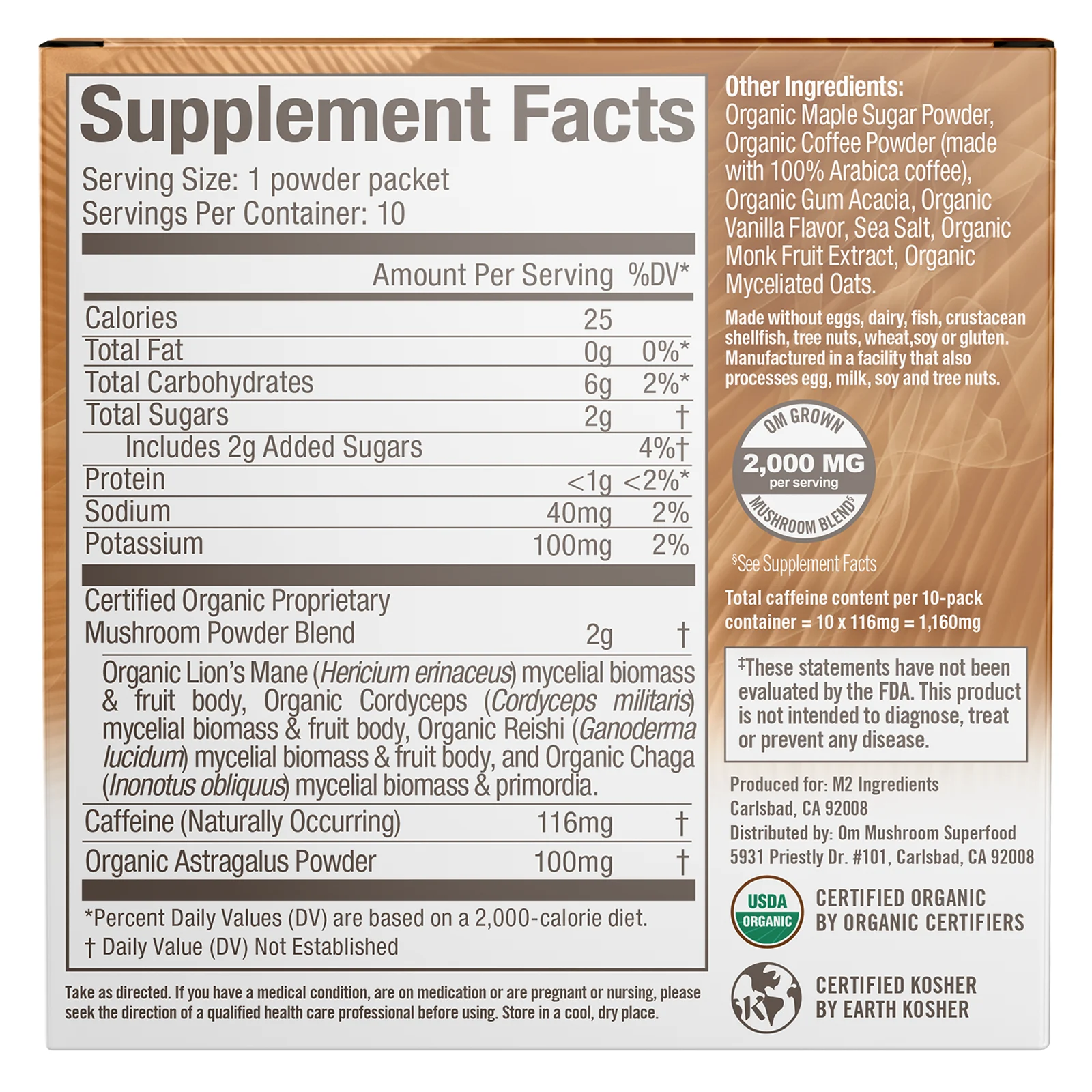 Om Mushrooms, Смесь кофе с грибами и латте, 10 пакетиков по 0,28 унции (8 г) каждый