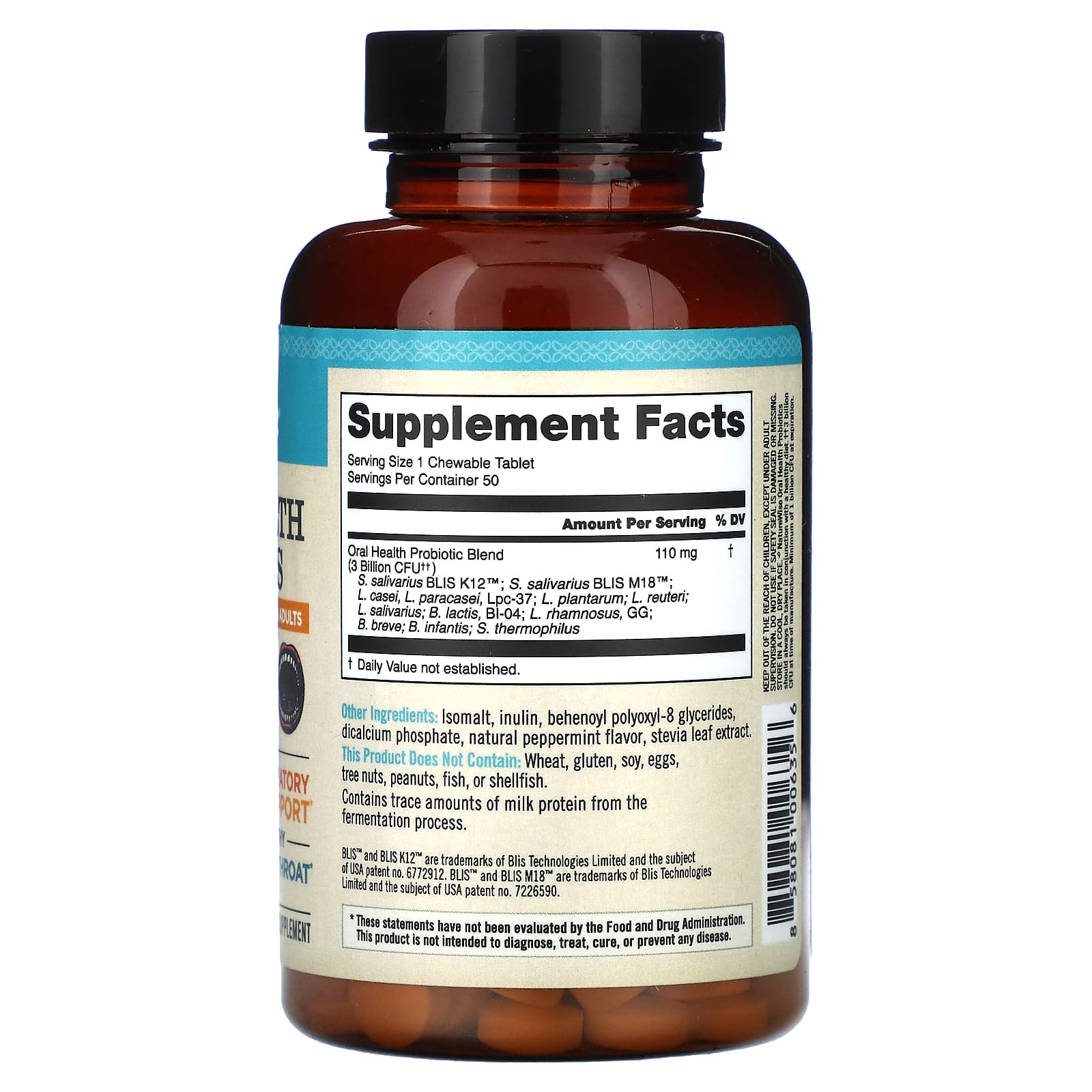 NatureWise, пробиотики для полости рта, для детей и взрослых, с мятой, 50 жевательных таблеток