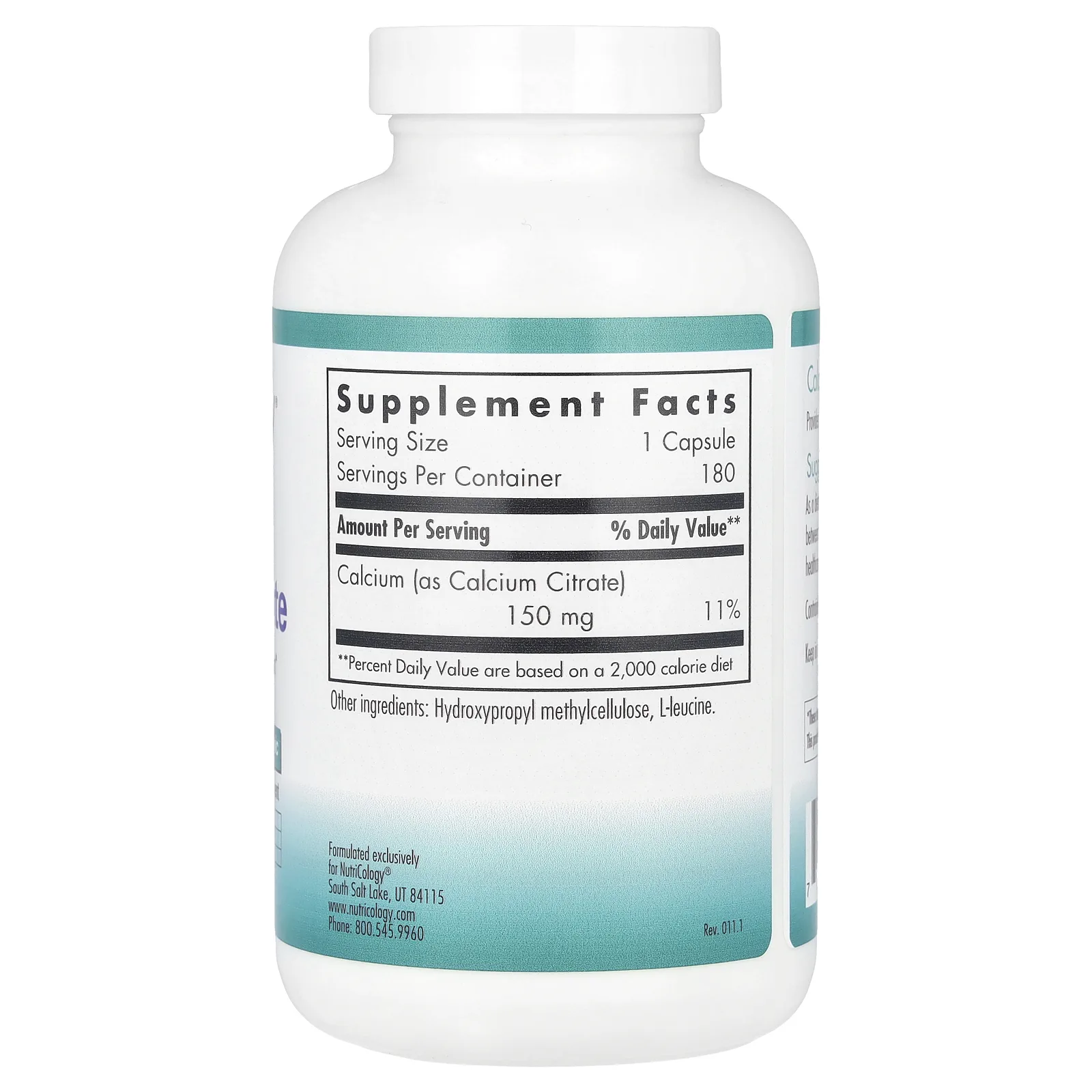 Nutricology, цитрат кальция, 180 вегетарианских капсул