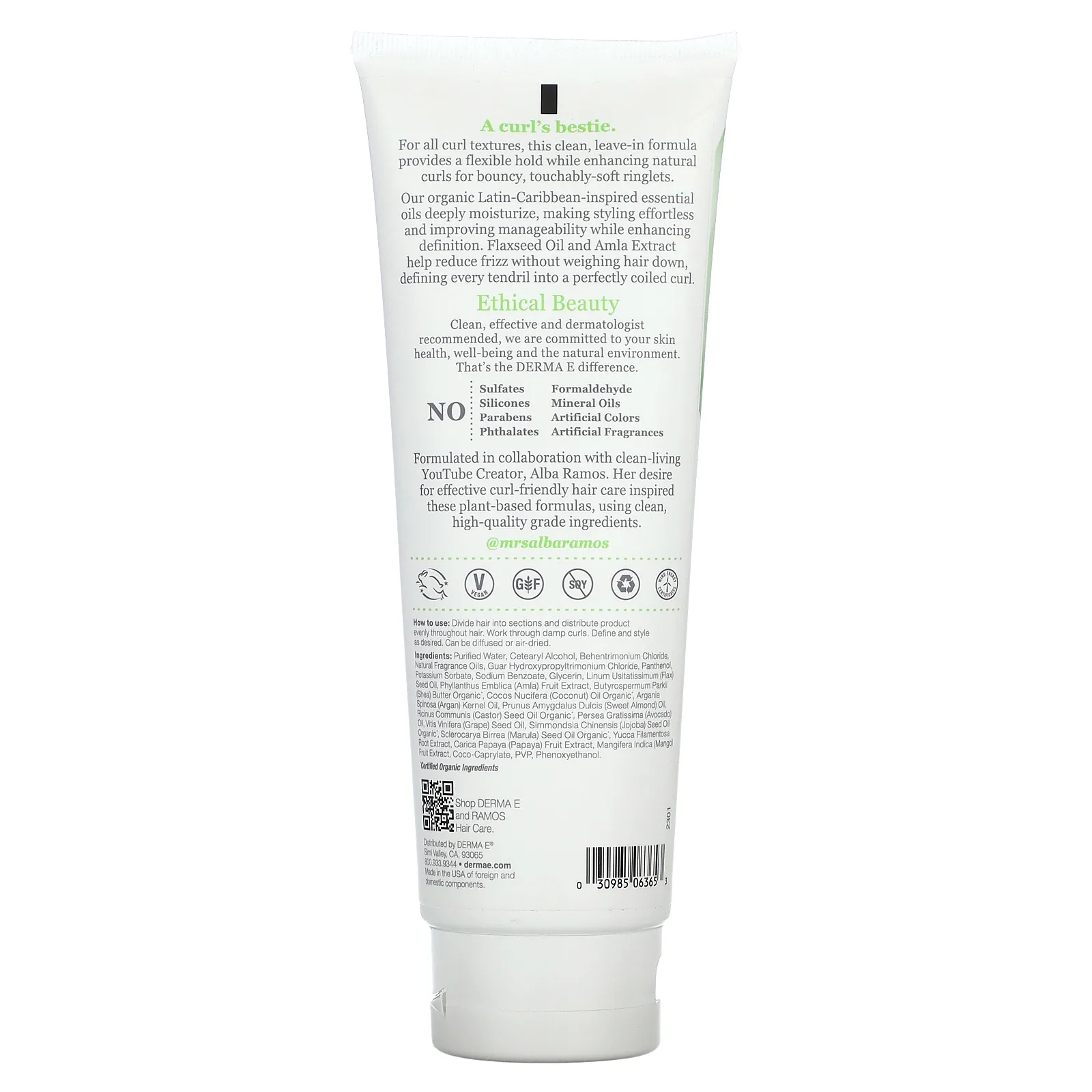 DERMA E, Ramos Clean Curls, крем для создания локонов 2 в 1, несмываемая добавка, 237 мл (8 жидк. унций)