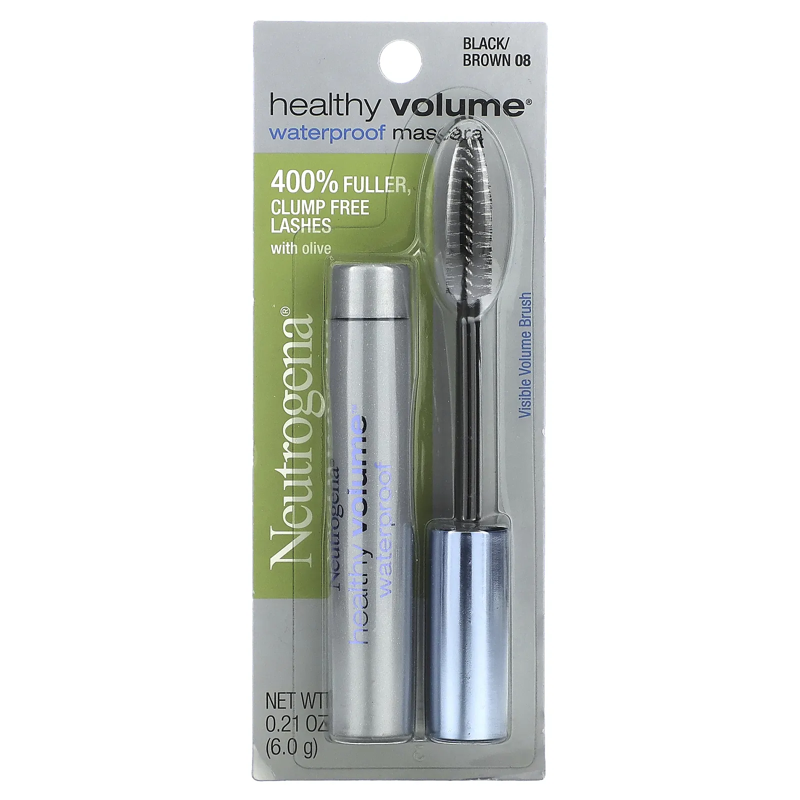 Neutrogena, Healthy Volume, водостойкая тушь, черная / коричневая 08, 6 г (0,21 унции)