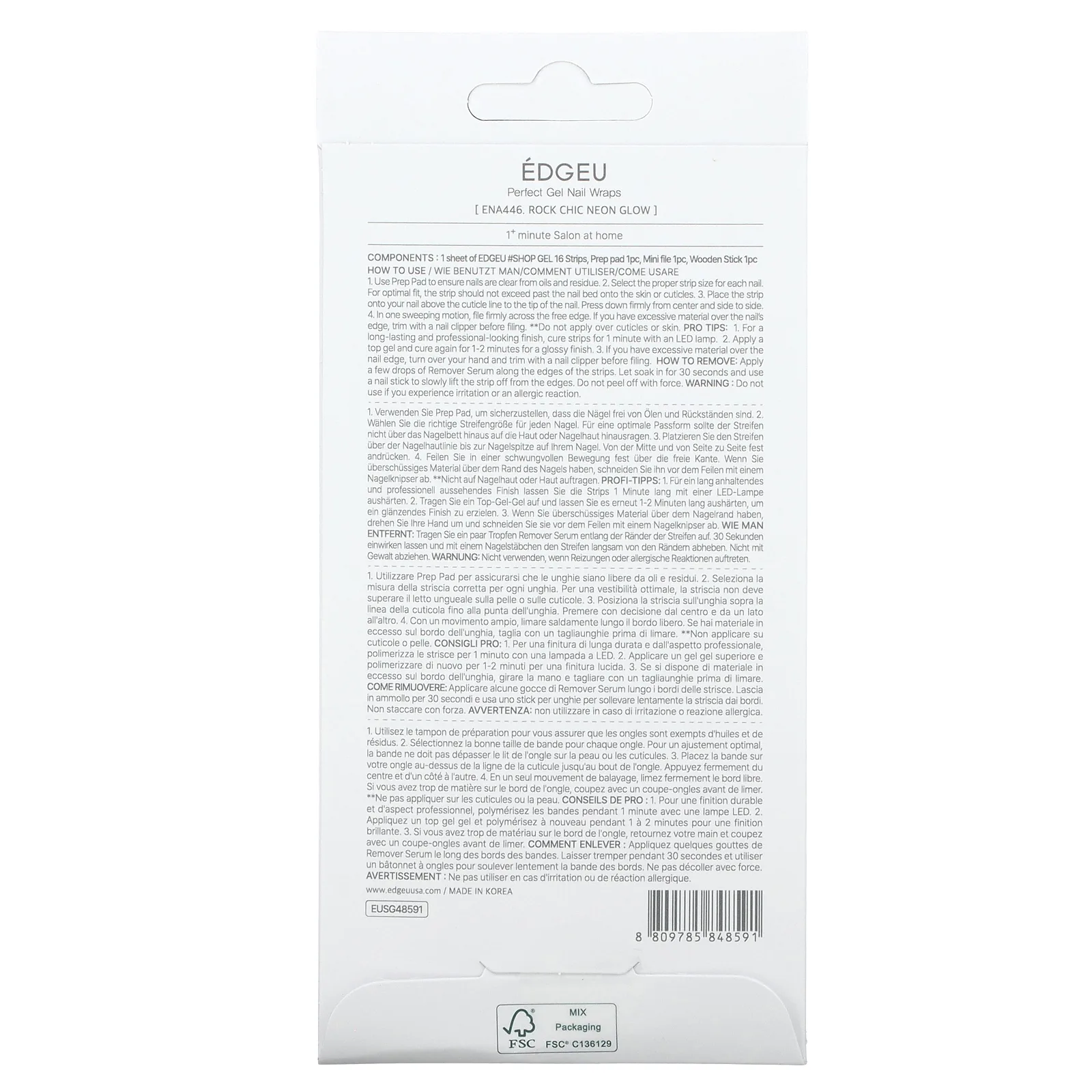 Edgeu, Perfect Gel Nail Wraps, ENA446, Rock Chic Neon Glow, набор из 16 полосок