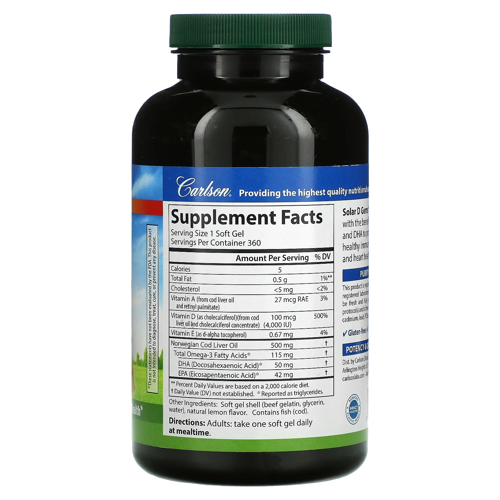 Carlson, Solar D Gems, натуральный лимонный вкус, 4000 МЕ, 360 мягких таблеток