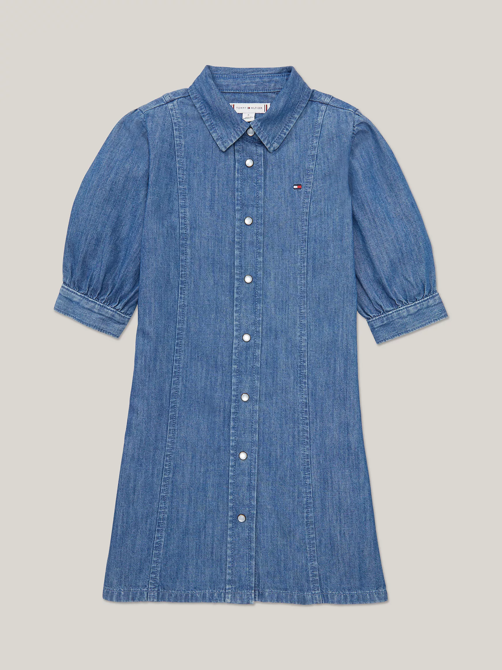 Платье для девочек Tommy Hilfiger, Детское джинсовое платье с объемными рукавами