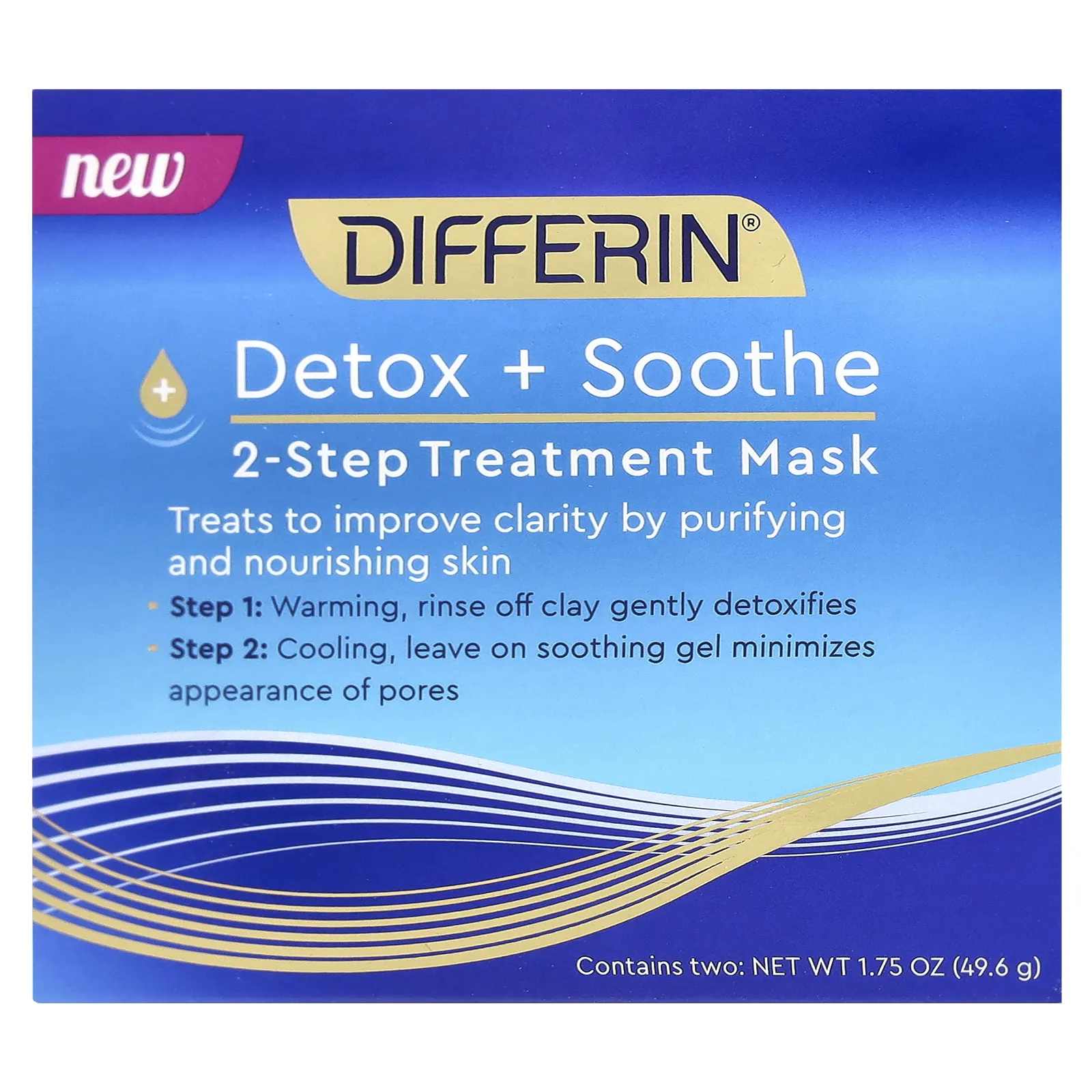 Differin, Detox + Soothe, лечебная маска для 2 этапов, 49,6 г (1,75 унции)