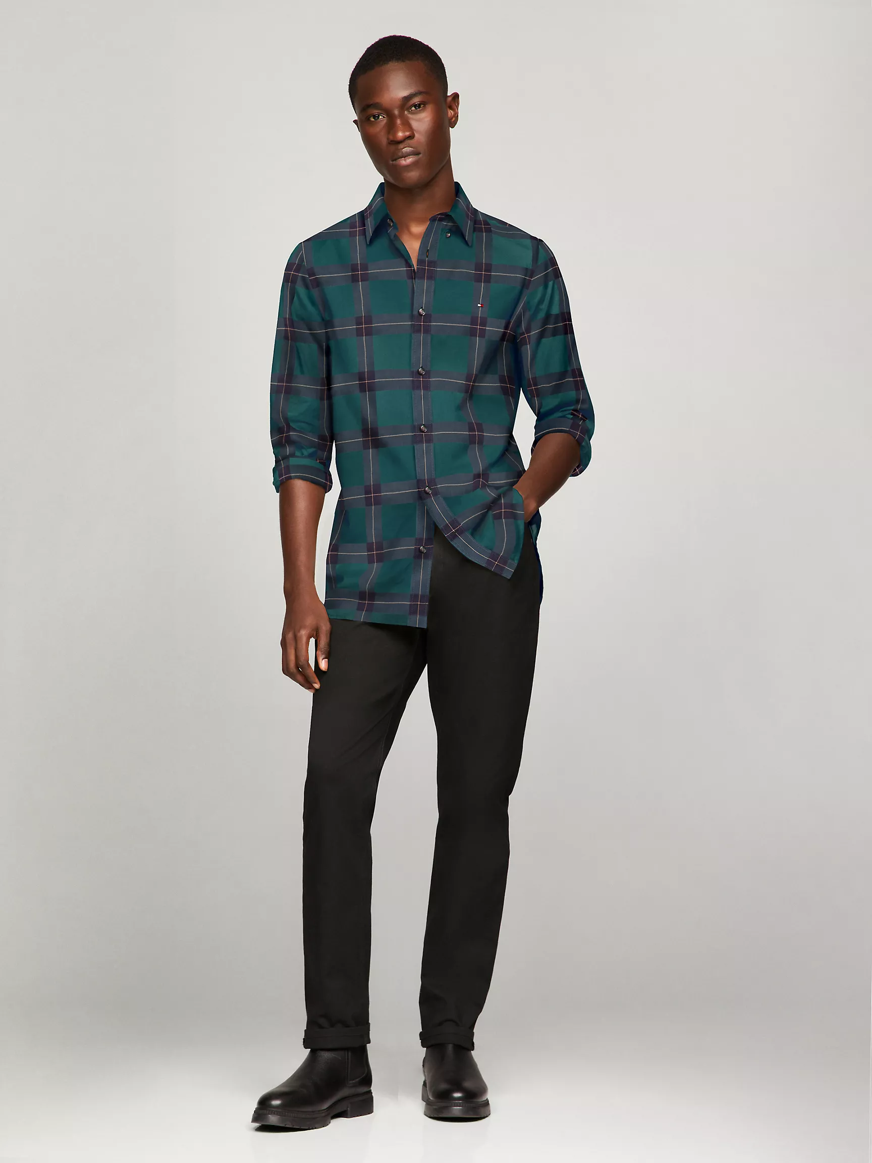 Мужская рубашка Tommy Hilfiger, Приталенная клетчатая рубашка из поплина