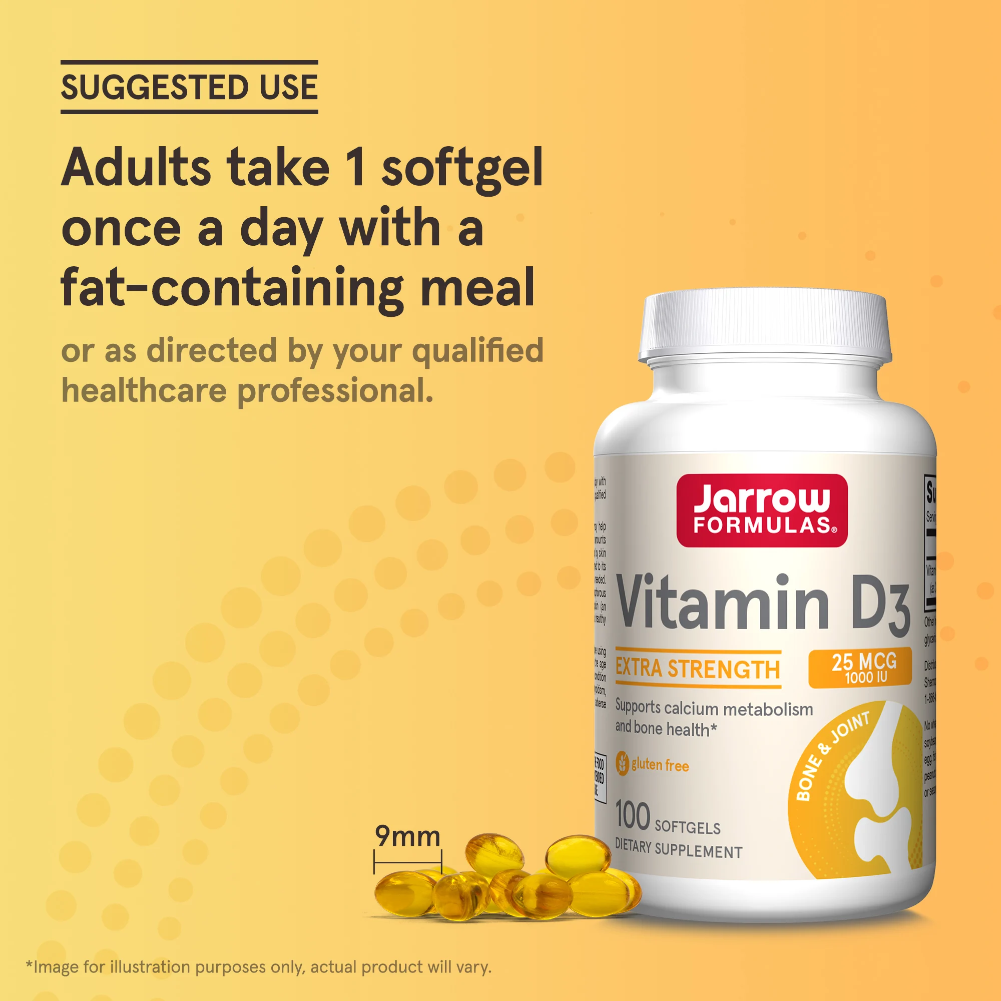 Jarrow Formulas, Витамин D3, повышенная сила действия, 25 мкг (1000 МЕ), 100 мягких таблеток