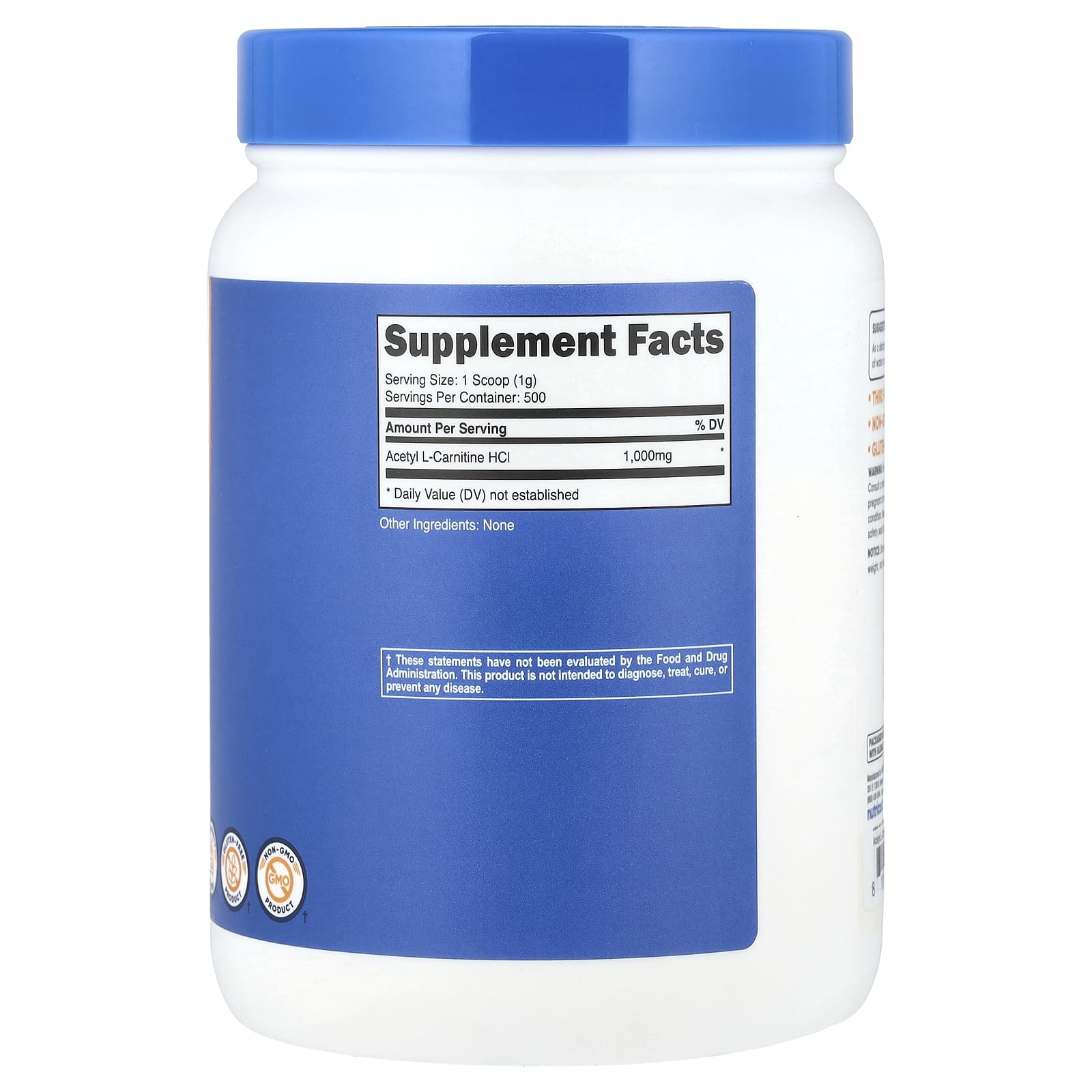 Nutricost, ацетил-L-карнитин, без добавок, 500 г (1,1 фунта)