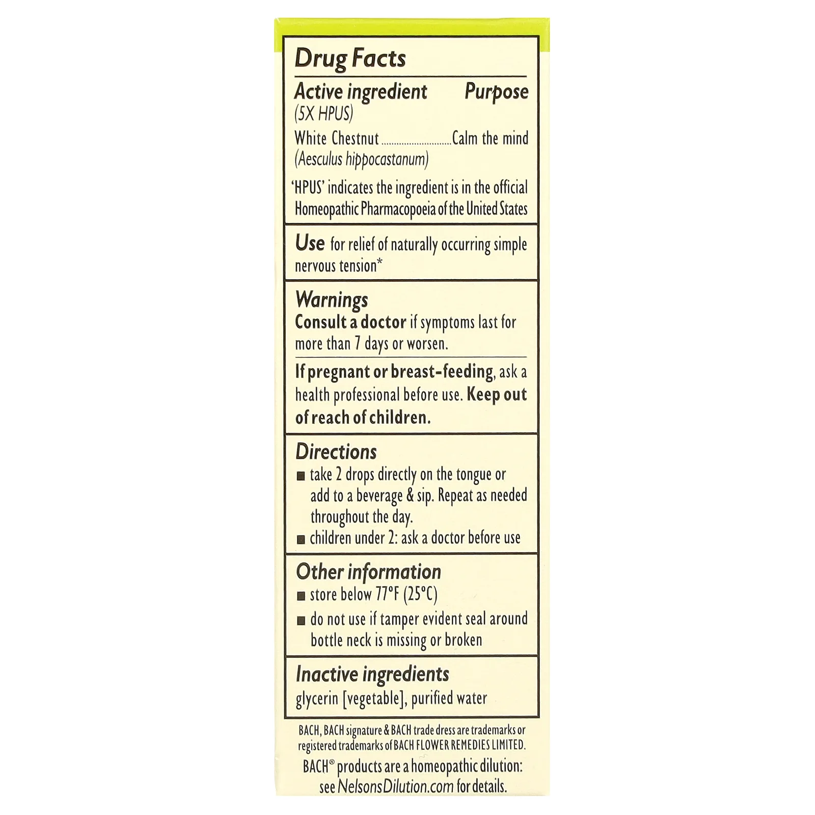 Bach, Original Flower Remedies, смесь белых каштанов, 10 мл (0,35 жидк. унции)