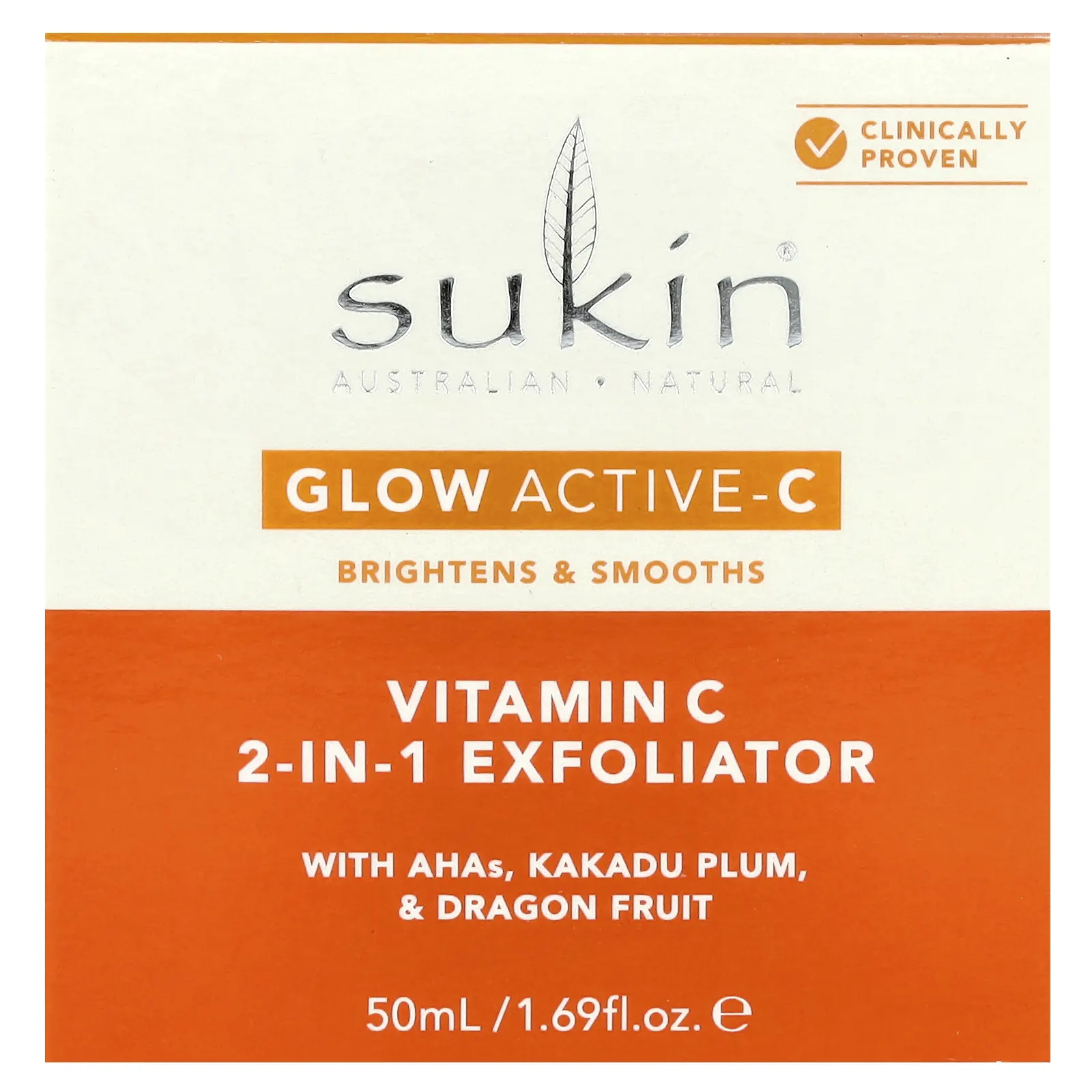 Sukin, Glow Active-C, отшелушивающее средство 2 в 1 с витамином C, 50 мл (1,69 жидк. Унции)