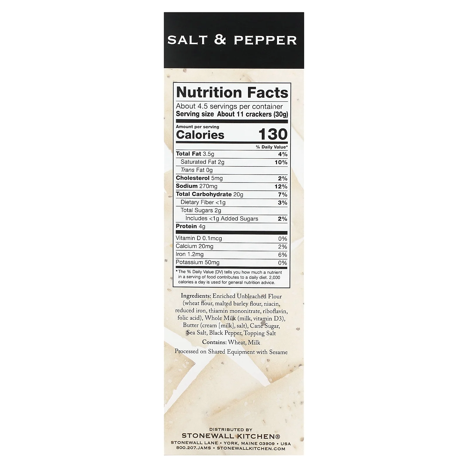 Stonewall Kitchen, Down East Crackers, соль и перец, 142 г (5 унций)
