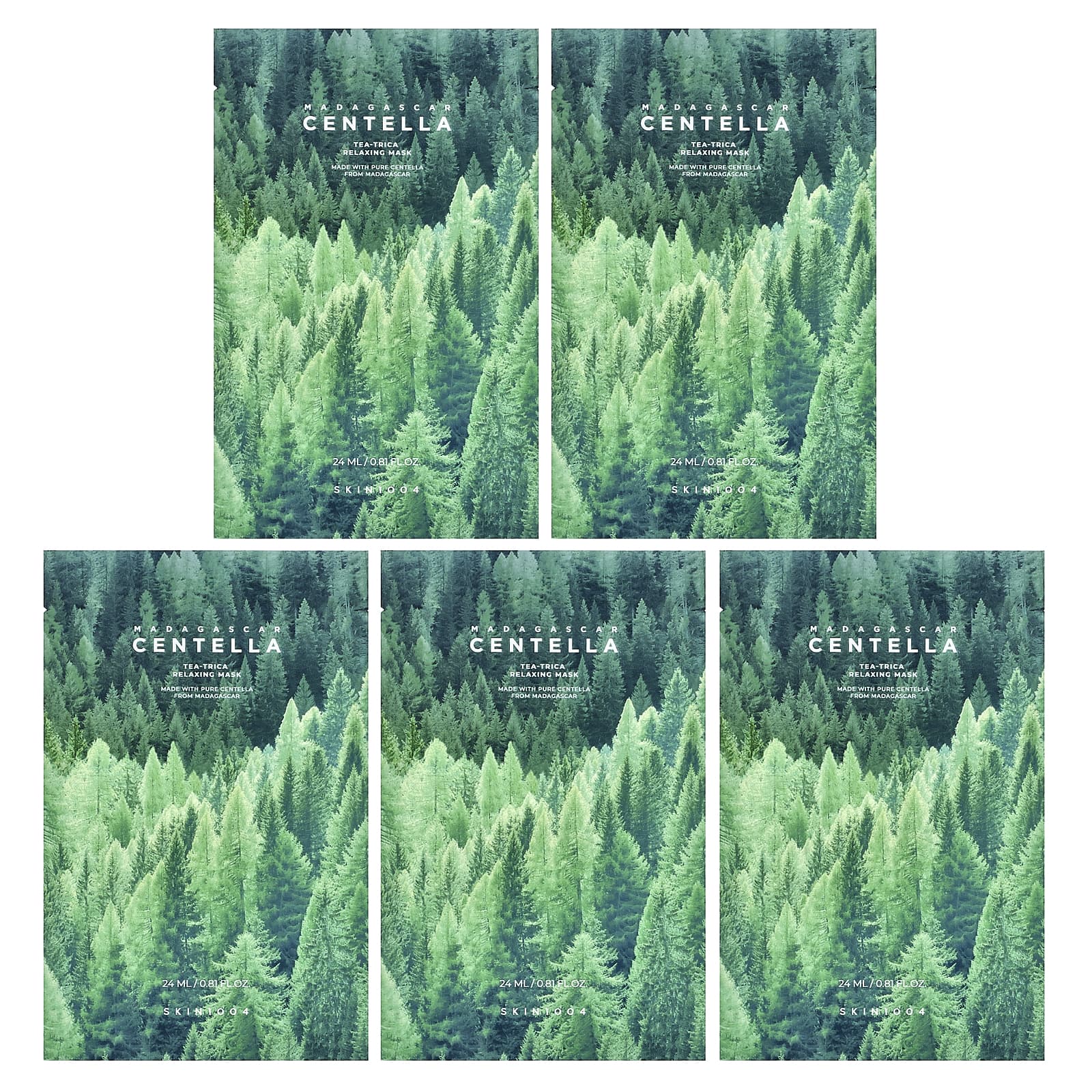 SKIN1004, расслабляющая маска для лица с мадагаскарской готу колой, Tea-Trica, 5 шт., по 24 мл (0,81 жидк. унции)