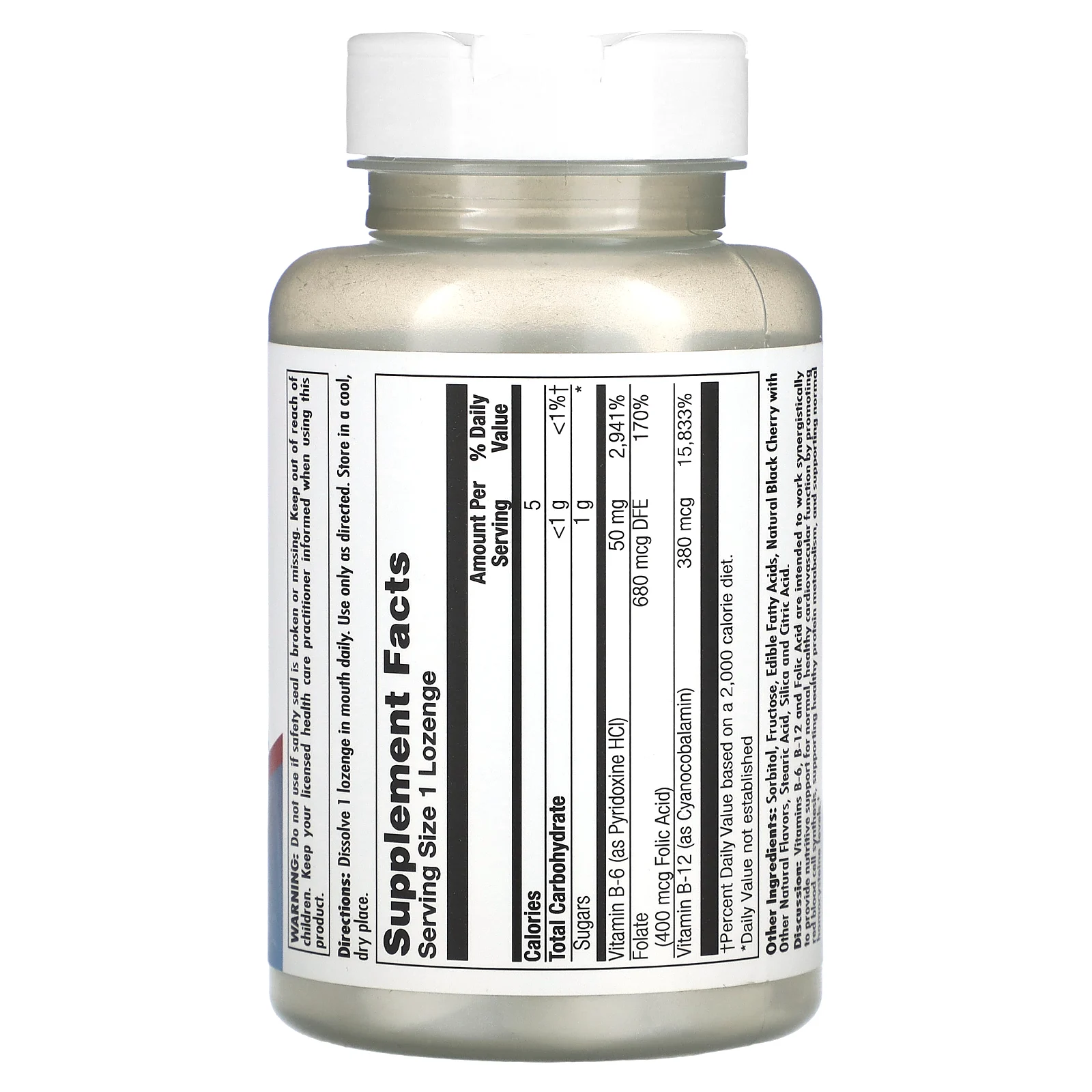 KAL, Фолиевая кислота с витамином B6 и витамином B12, черная вишня, 60 пастилок