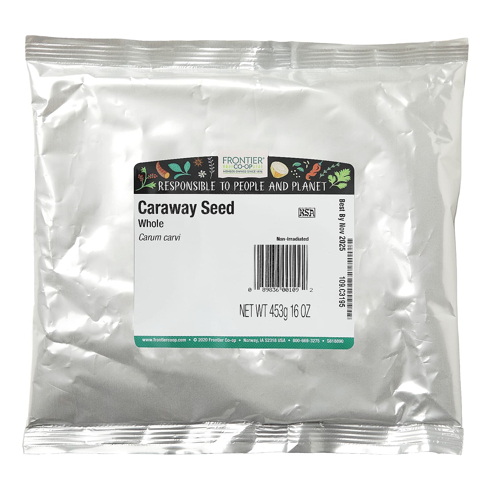 Frontier Co-op, Цельное семя полевого тмина, 16 унций (453 г)