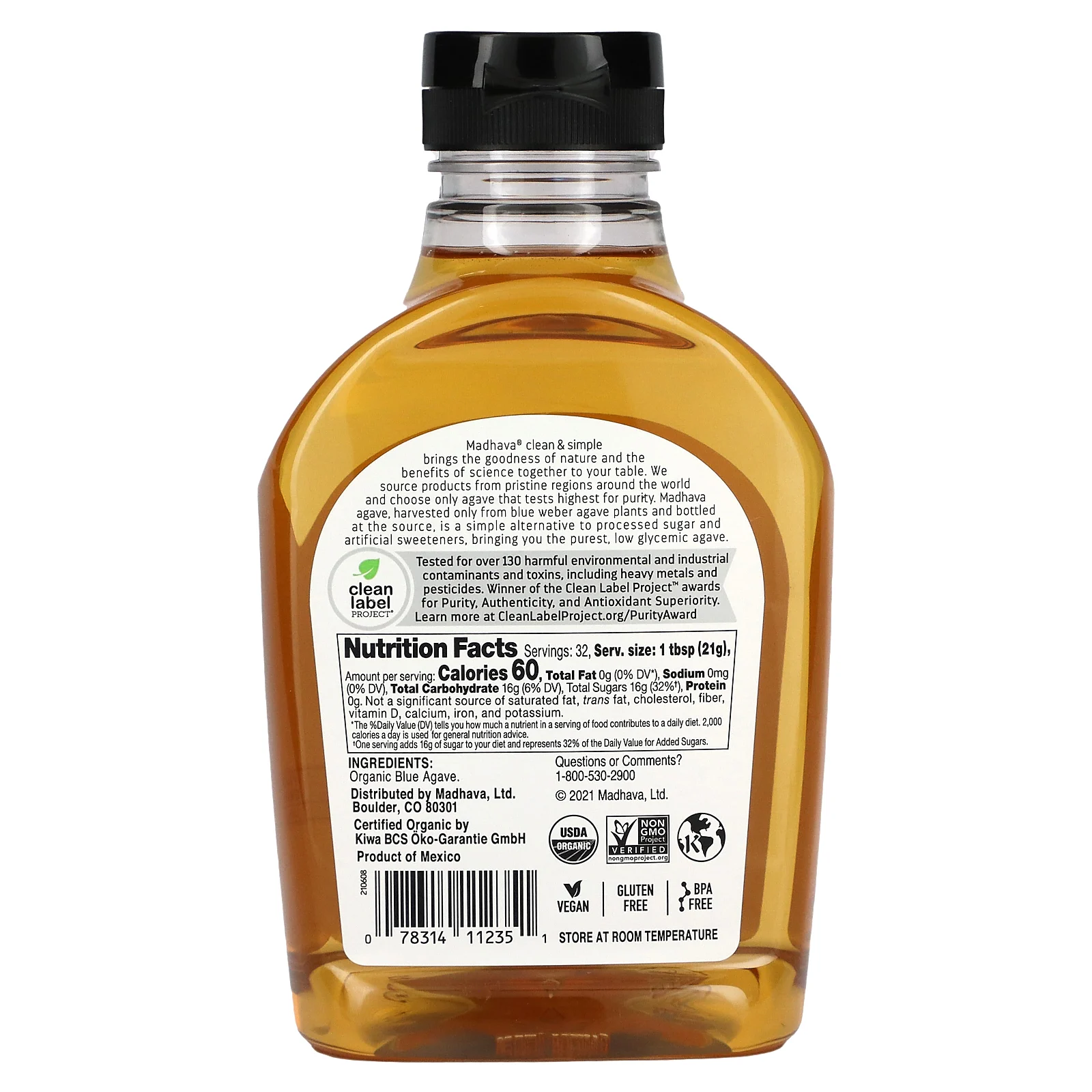 Madhava Natural Sweeteners, золотистый сок органической голубой агавы, 667 г (23,5 унции)