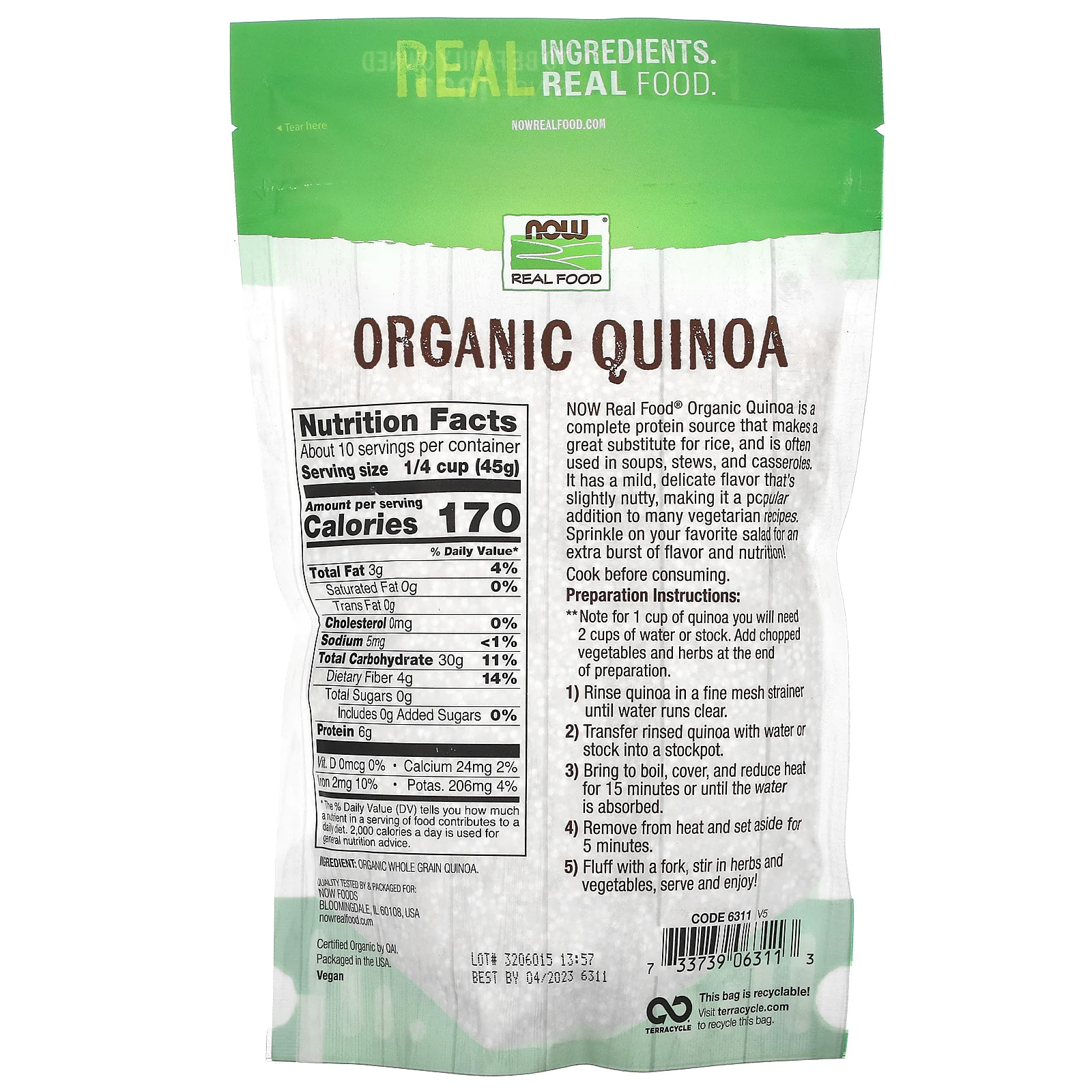 NOW Foods, Organic Quinoa, цельное зерно, 454 г (16 унций)