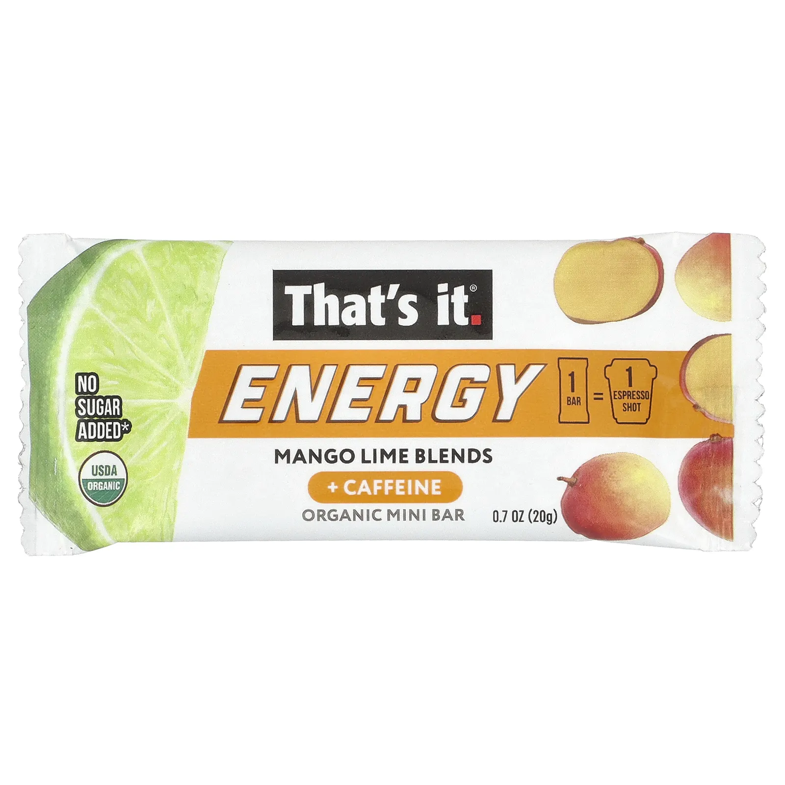 That's It, Energy, органические мини-батончики, смесь манго и лайма, 6 мини-батончиков, 20 г (0,7 унции)
