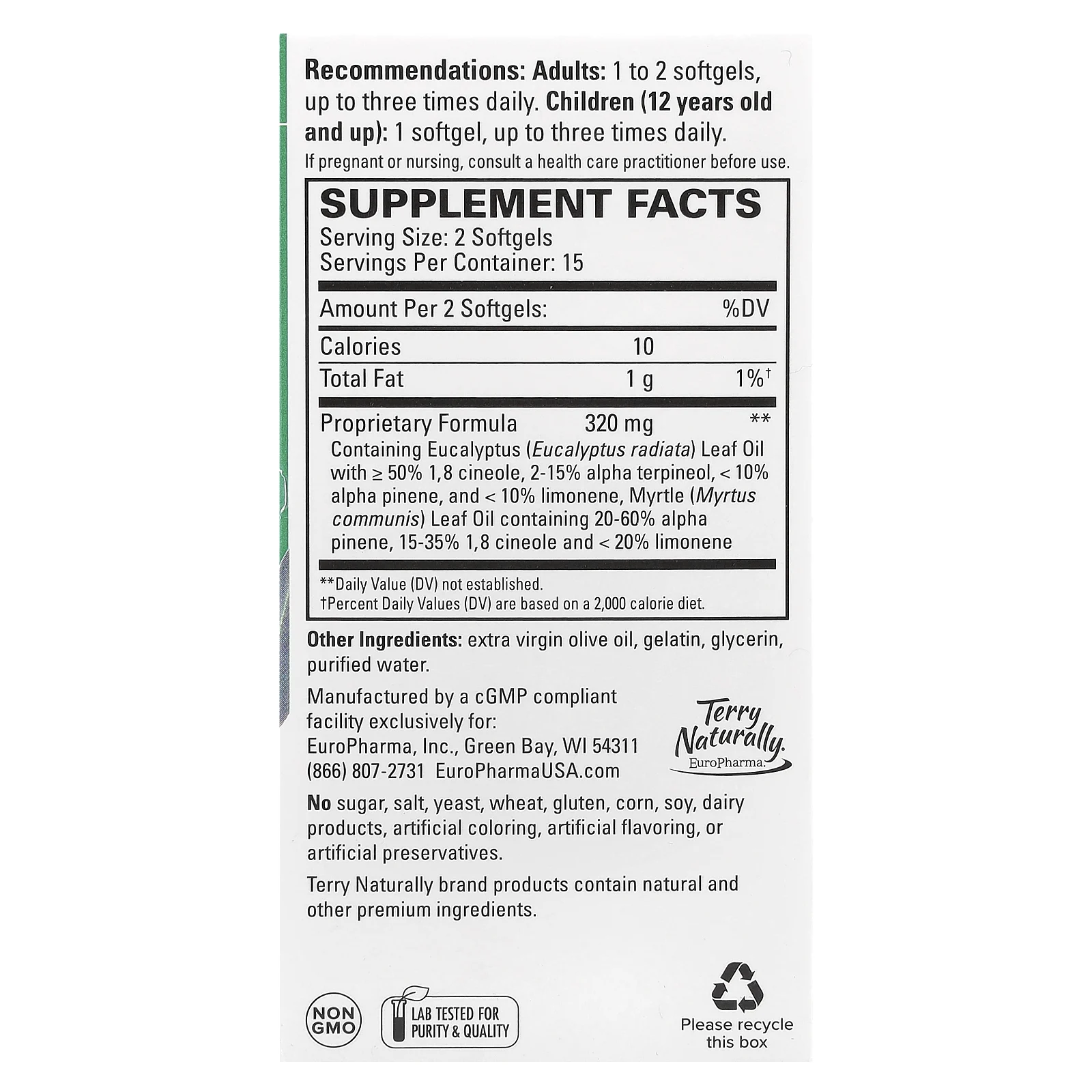 Terry Naturally, SinuCare ™ с эвкалиптом, 30 мягких таблеток