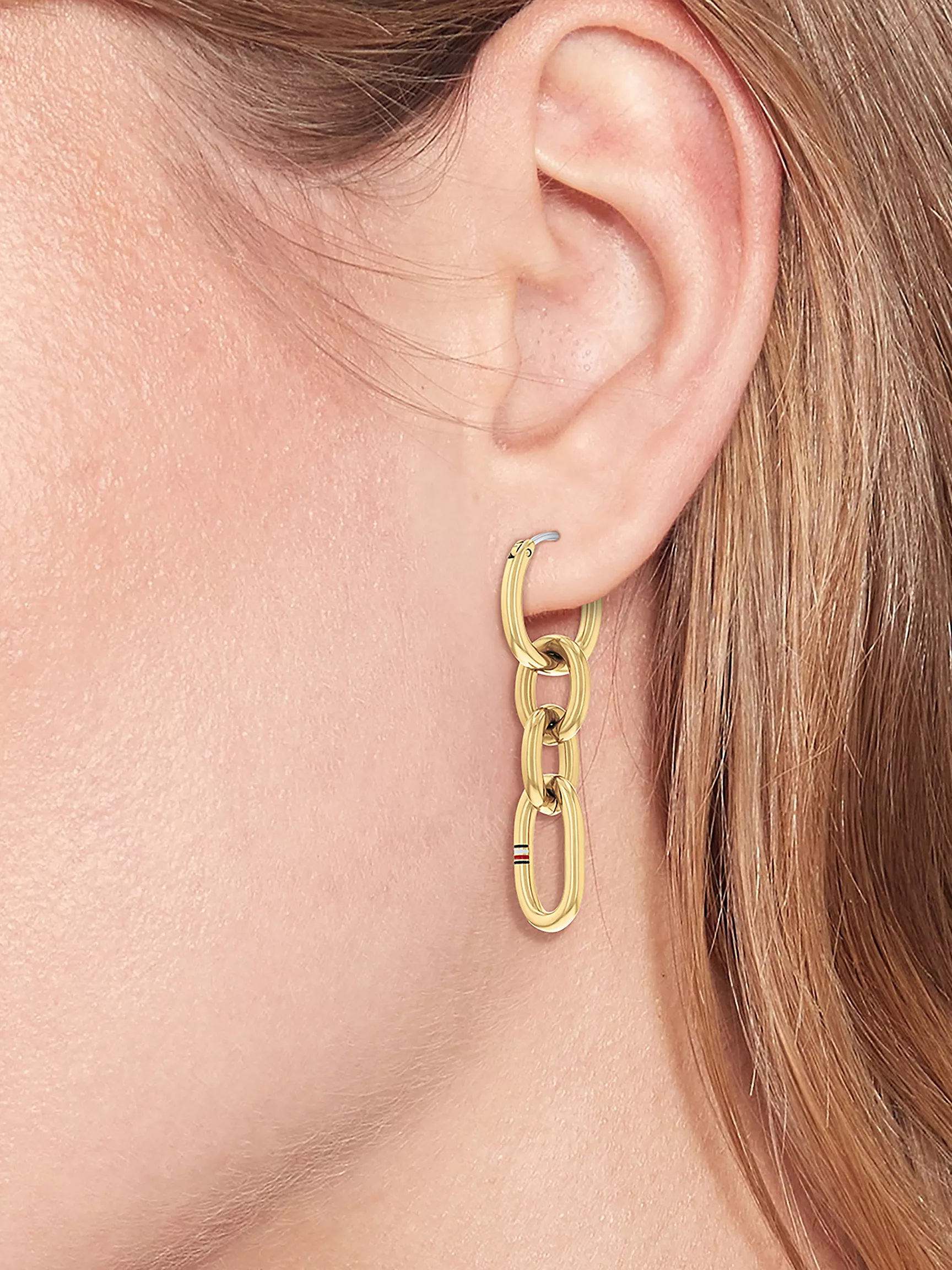 Женская серьга Tommy Hilfiger, Серьги с комбинированными звеньями золотистого цвета