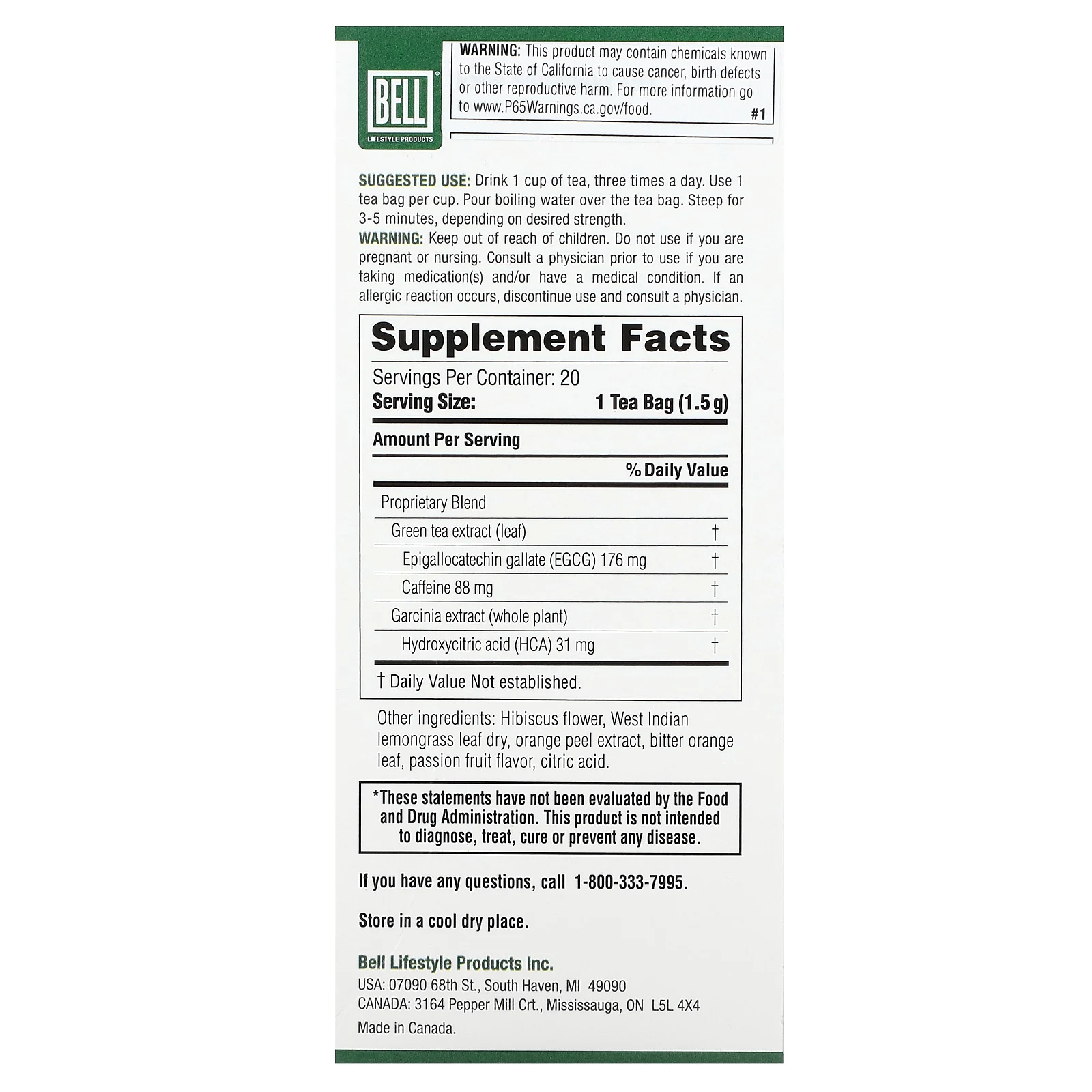 Bell Lifestyle, Чай для похудения Ezee, 20 чайных пакетиков (30 г)