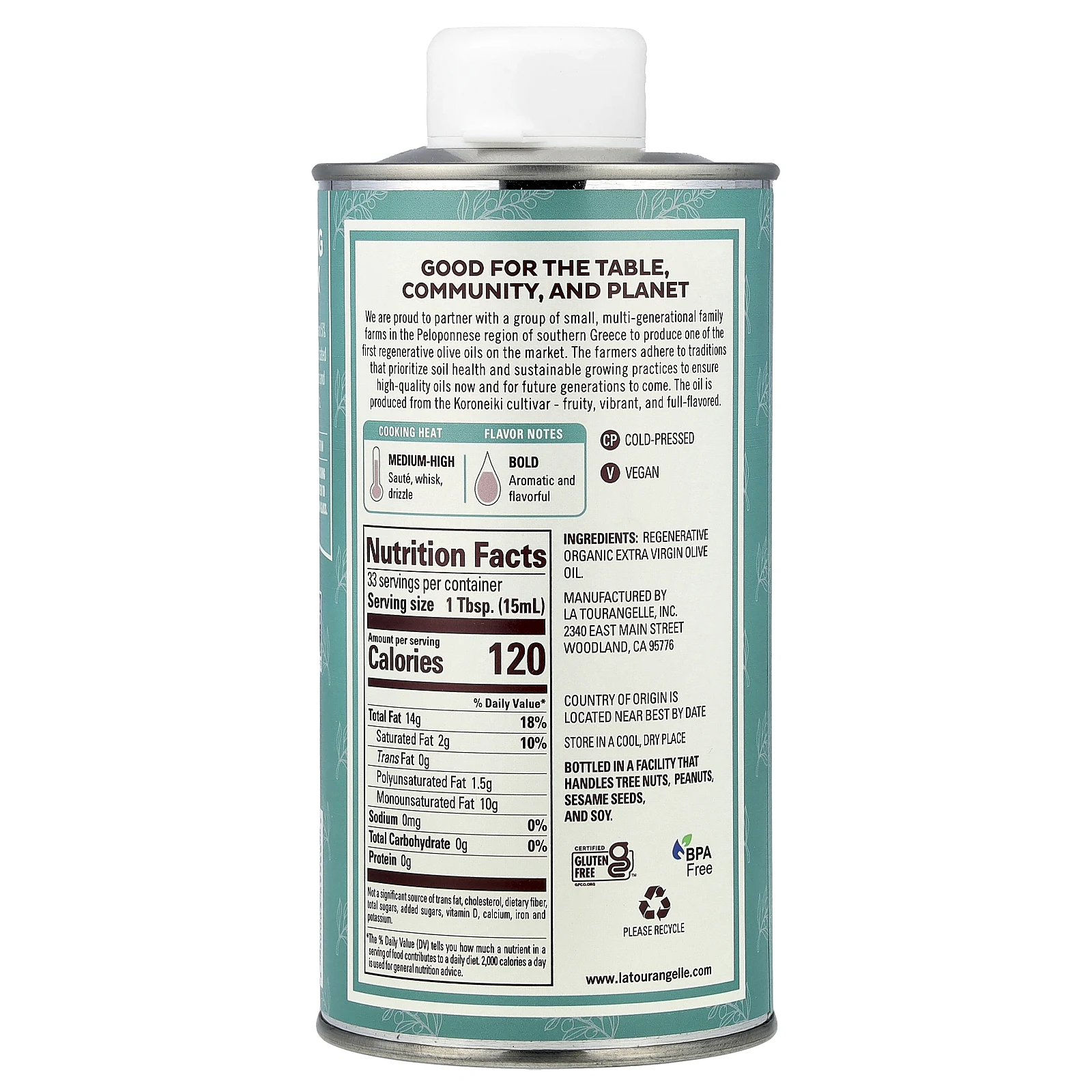 La Tourangelle, Органическое регенерирующее оливковое масло первого отжима, 500 мл (16,9 жидк. Унции)