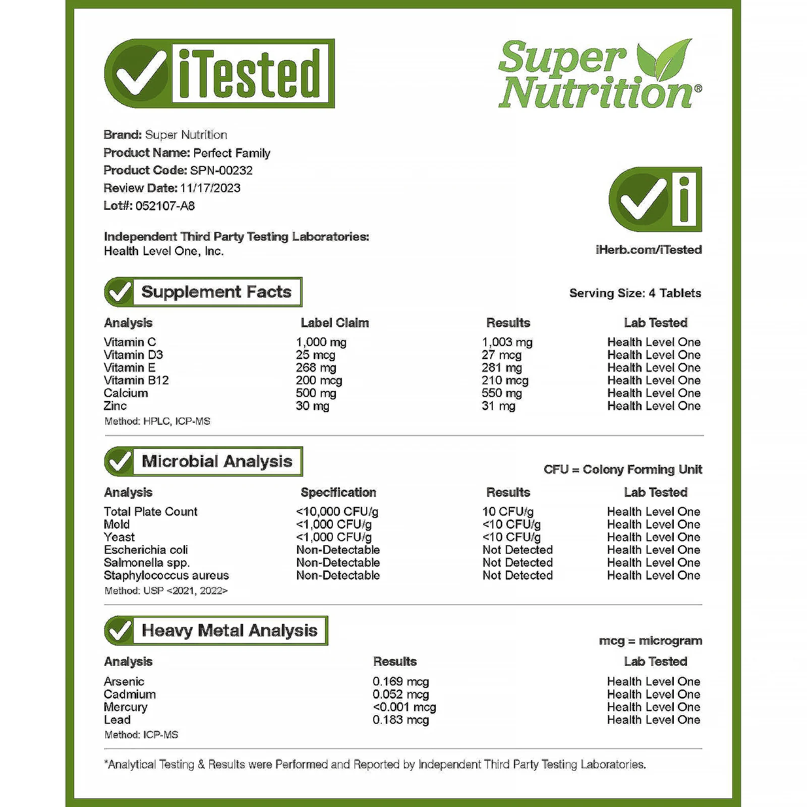 Super Nutrition, Perfect Family, мультивитамины с суперзеленью и травами, без железа, 240 таблеток