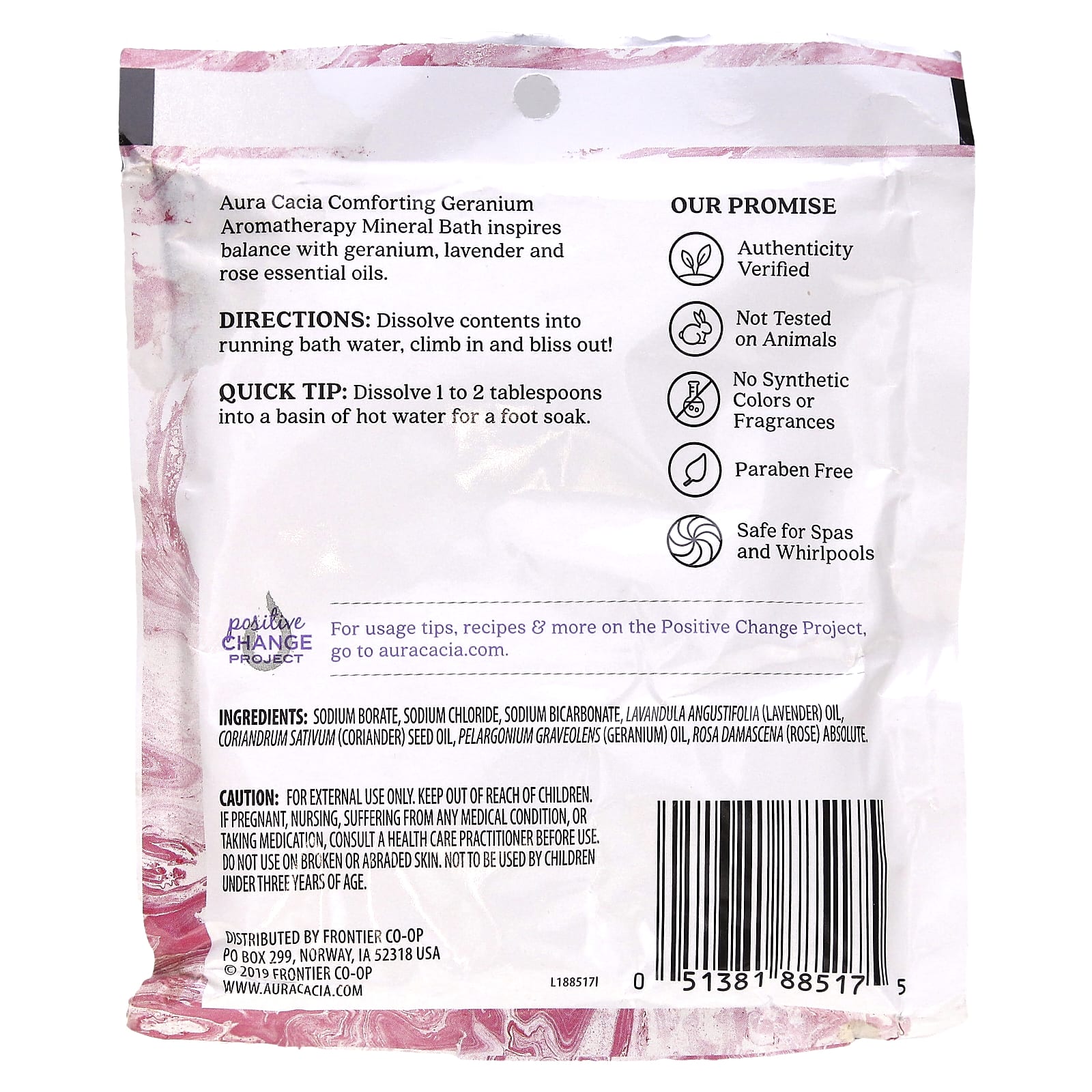 Aura Cacia, минеральная ванна с ароматерапевтическими веществами, успокаивающая герань, 70,9 г (2,5 унции)