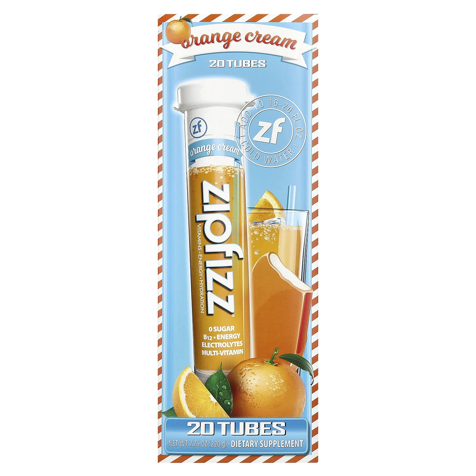 Zipfizz, Энергетическая смесь для здорового спорта с витамином B12, апельсиновый крем, 20 тюбиков по 11 г (0,39 унции)