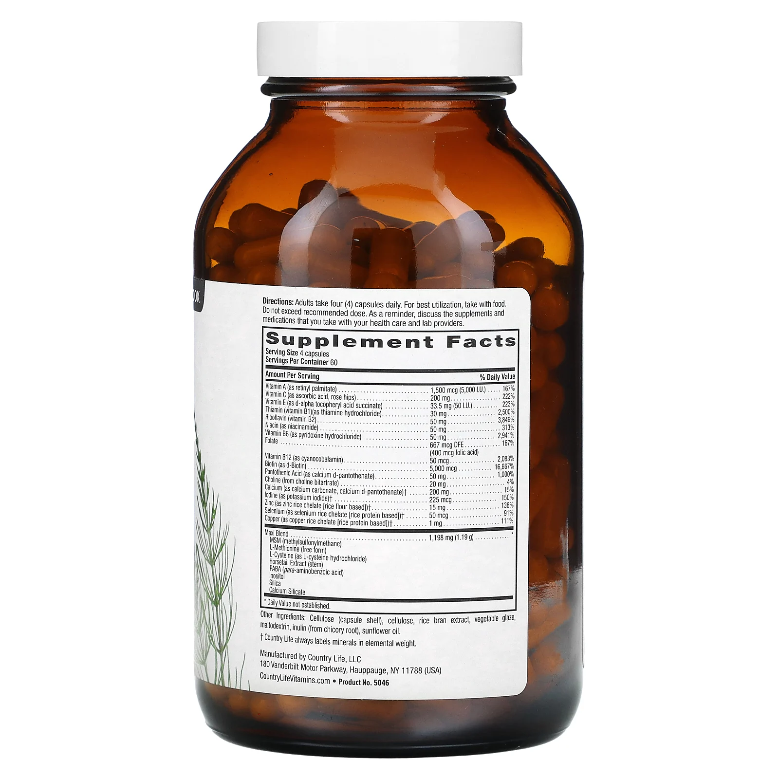 Country Life, Maxi-Hair Plus, 5000 мкг, 240 вегетарианских капсул (1250 мкг в 1 капсуле)