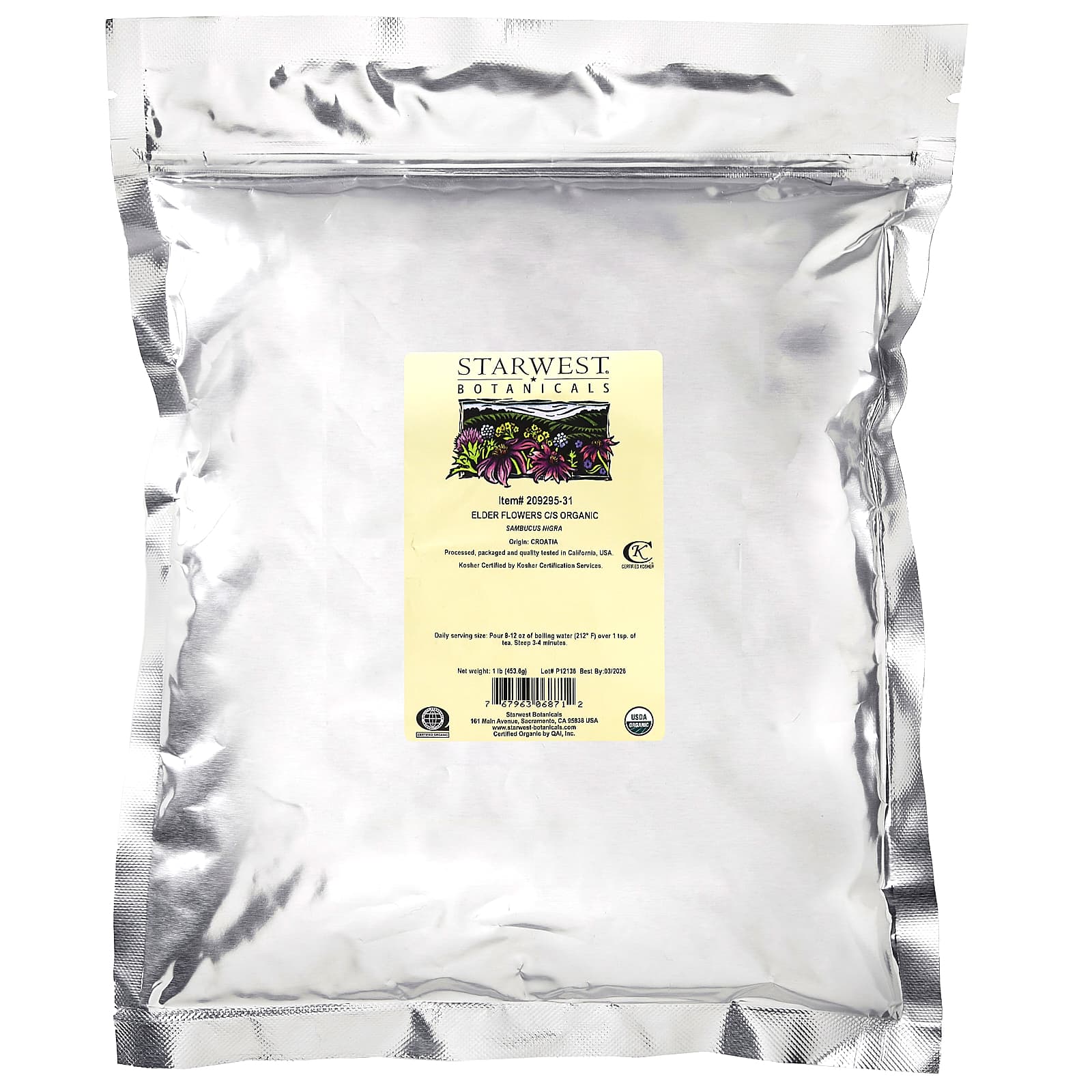 Starwest Botanicals, Organic Elder Flowers C / S, 453,6 г (1 фунт)