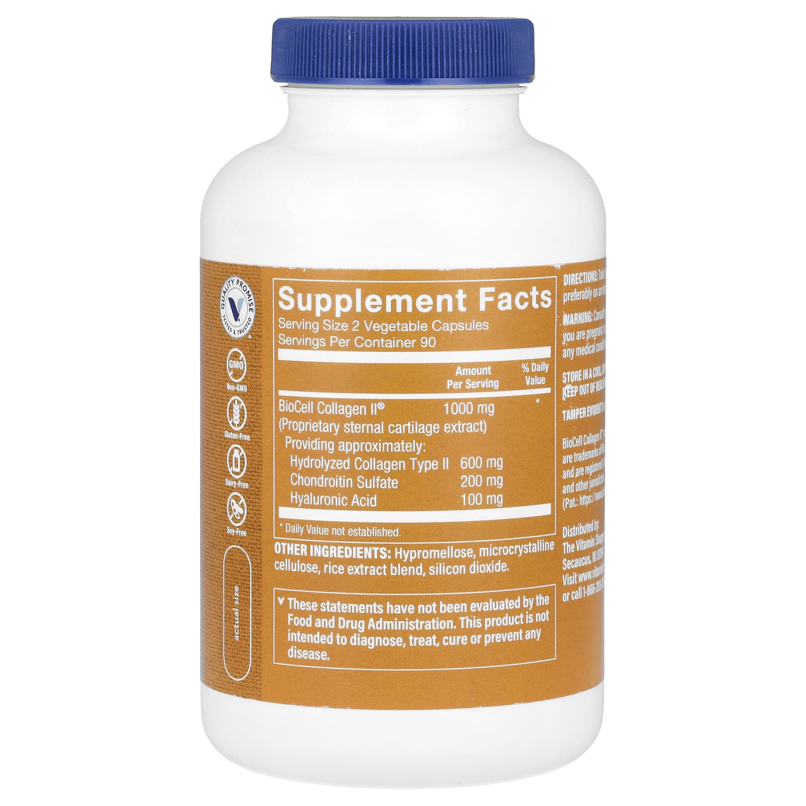 The Vitamin Shoppe, BioCell Collagen II с гиалуроновой кислотой, 180 растительных капсул