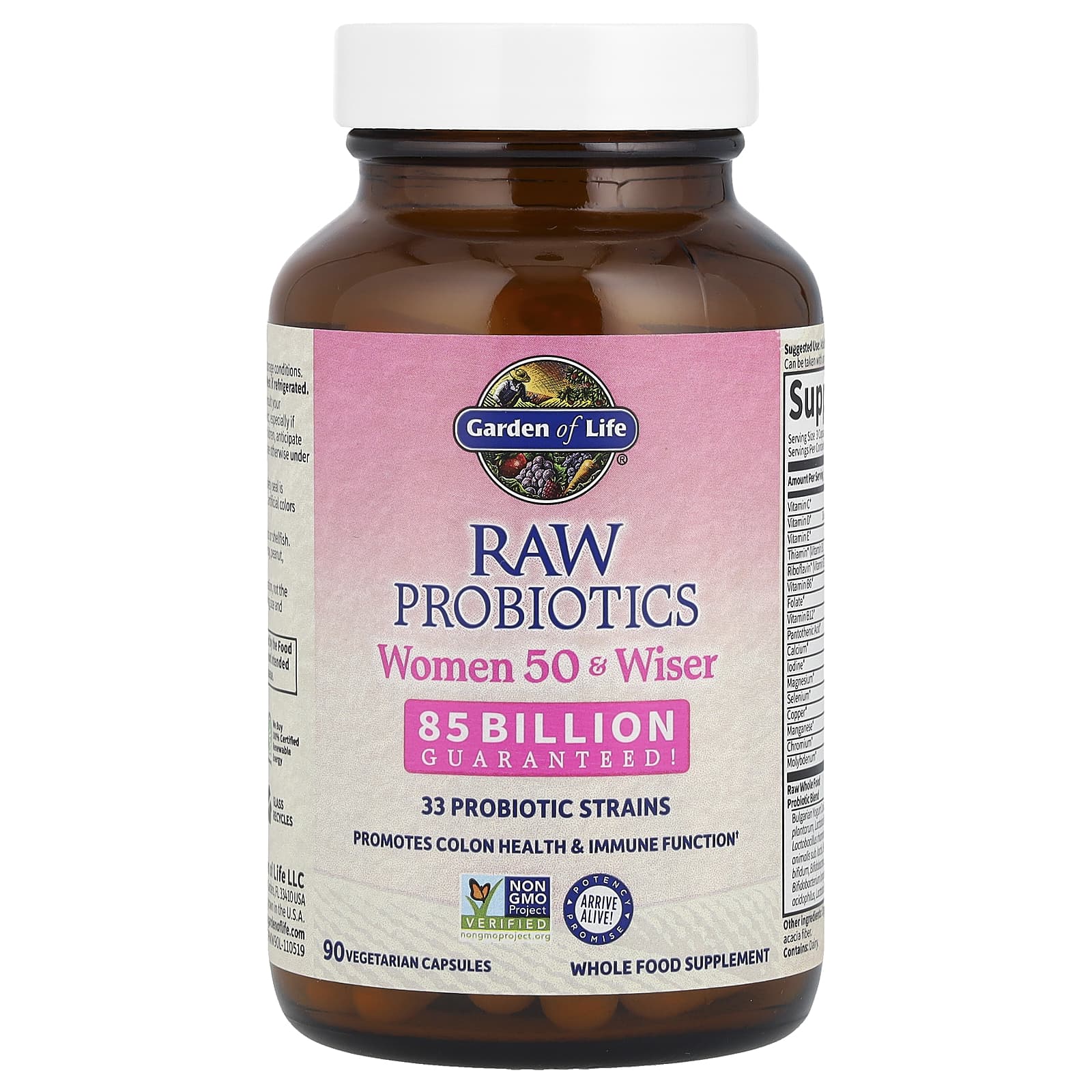 Garden of Life, RAW Probiotics, витамины для женщин от 50 лет, 85 млрд, 90 вегетарианских капсул (28,33 млн живых культур в 1 капсуле)