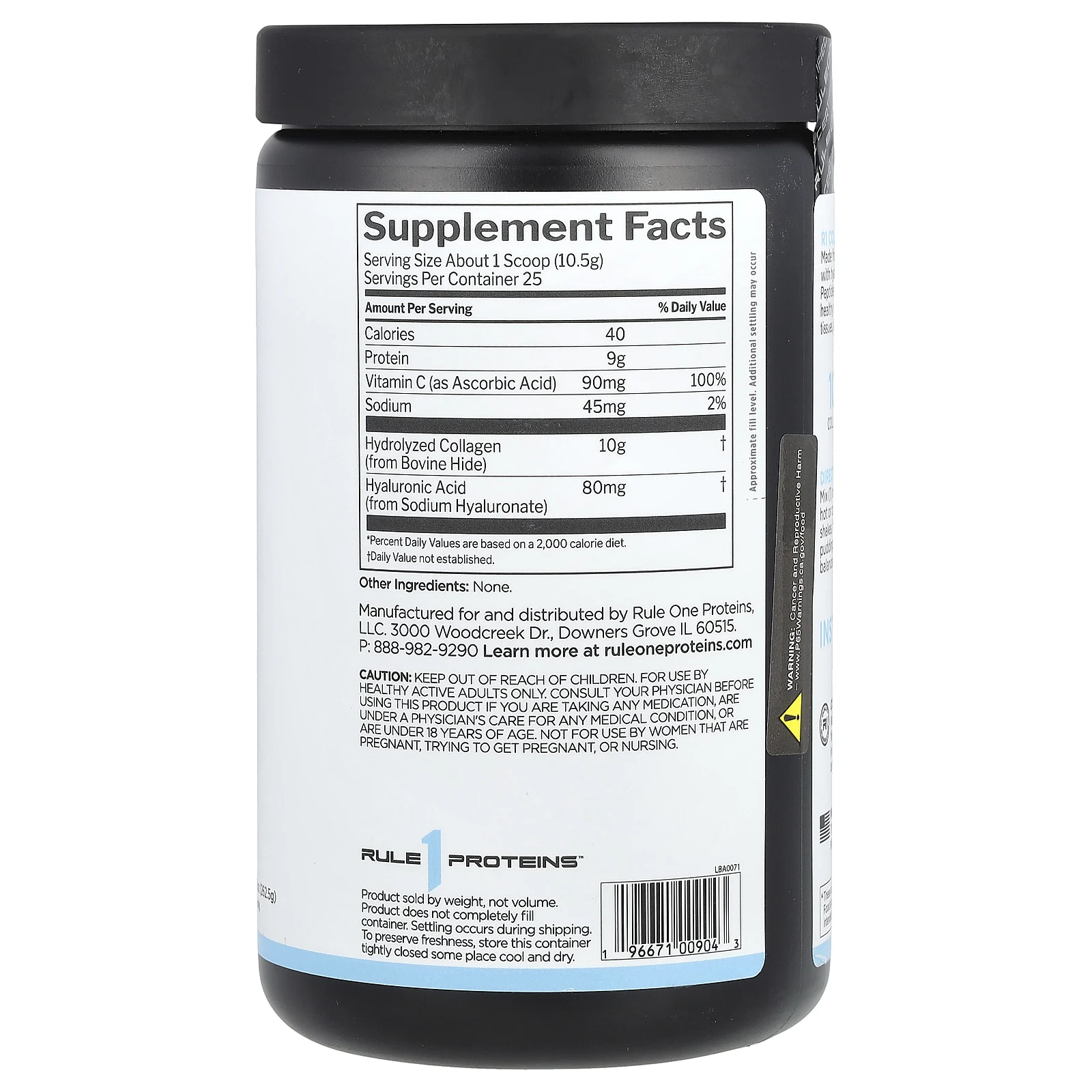 Rule One Proteins, пептиды коллагена с витамином C и гиалуроновой кислотой, без добавок, 262,5 г (9,26 унции)