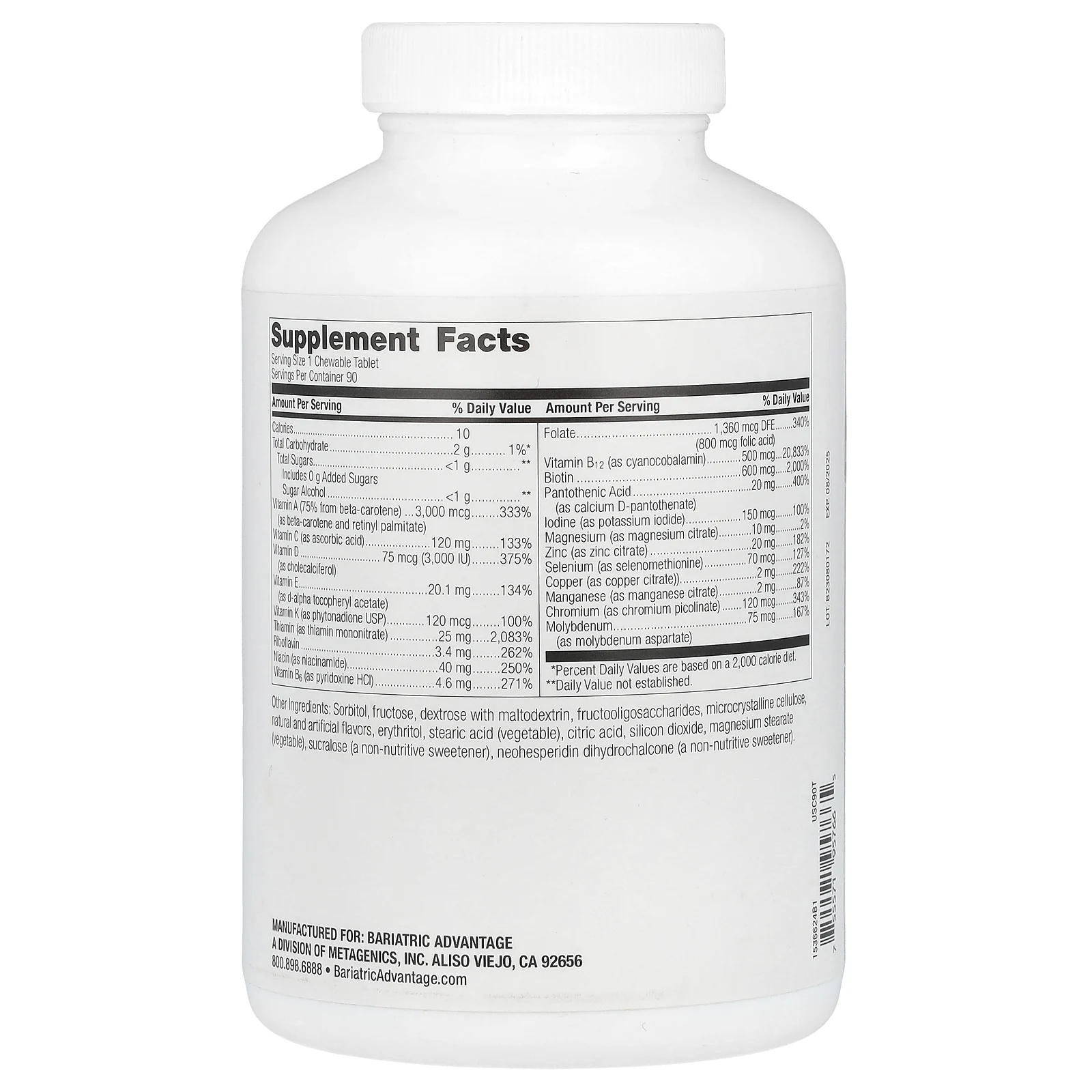 Bariatric Advantage, Жевательные таблетки Ultra Solo без железа, цитрусовые, 90 таблеток