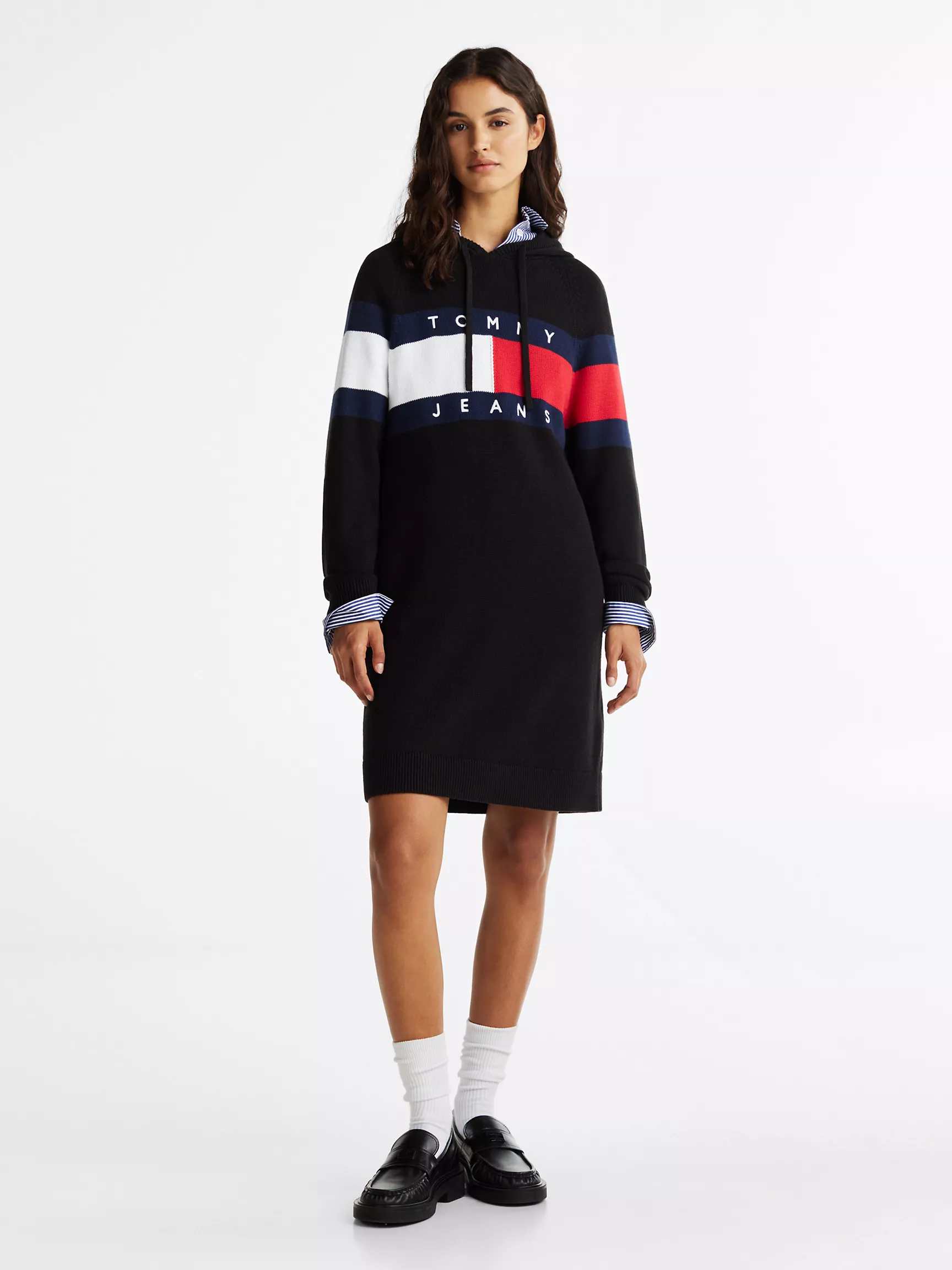 Женское платье Tommy Hilfiger, Мини-платье-свитер с капюшоном и флагом