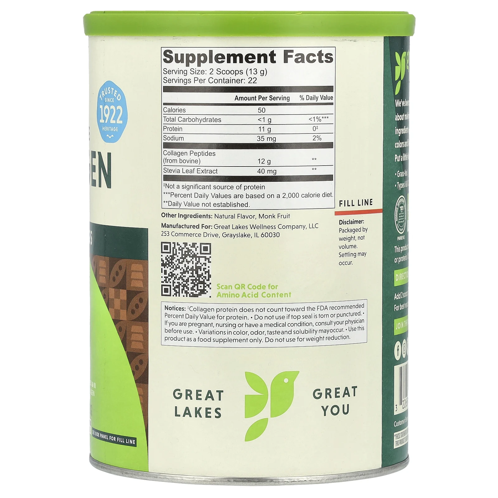 Great Lakes Wellness, Быстрорастворимые пептиды коллагена, Daily Wellness, шоколад, 283 г (10 унций)