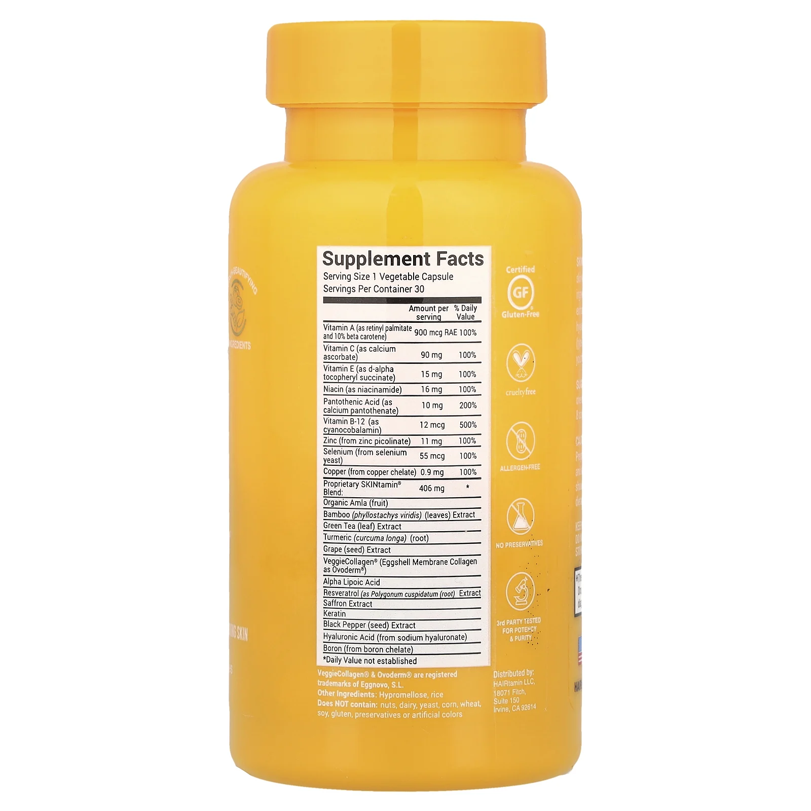 HAIRtamin, SKINtamin® With VeggieCollagen®, 30 капсул