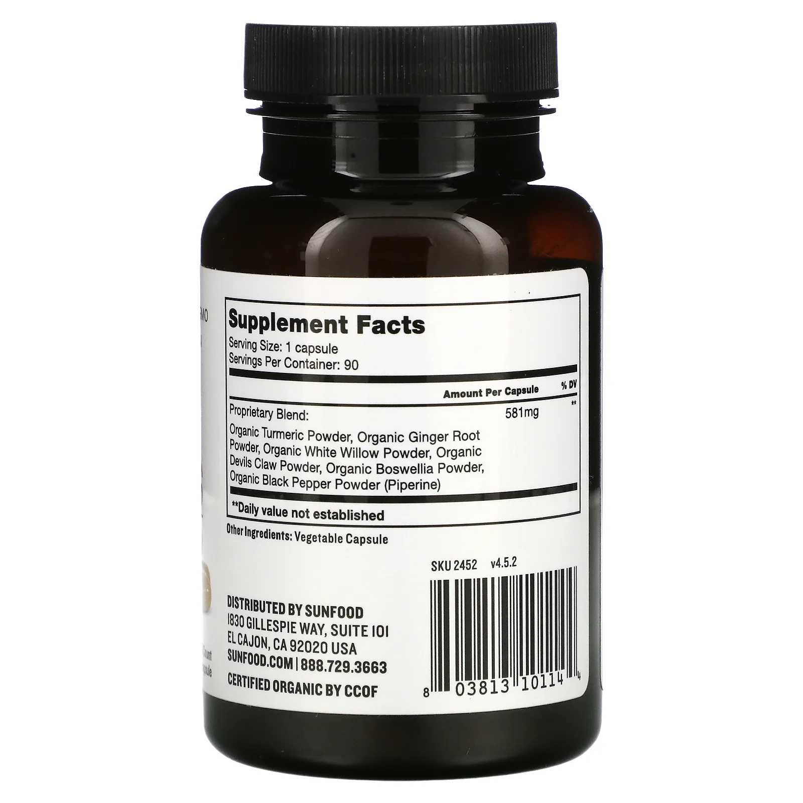 Sunfood, Куркума и супер травы, 581 мг, 90 капсул