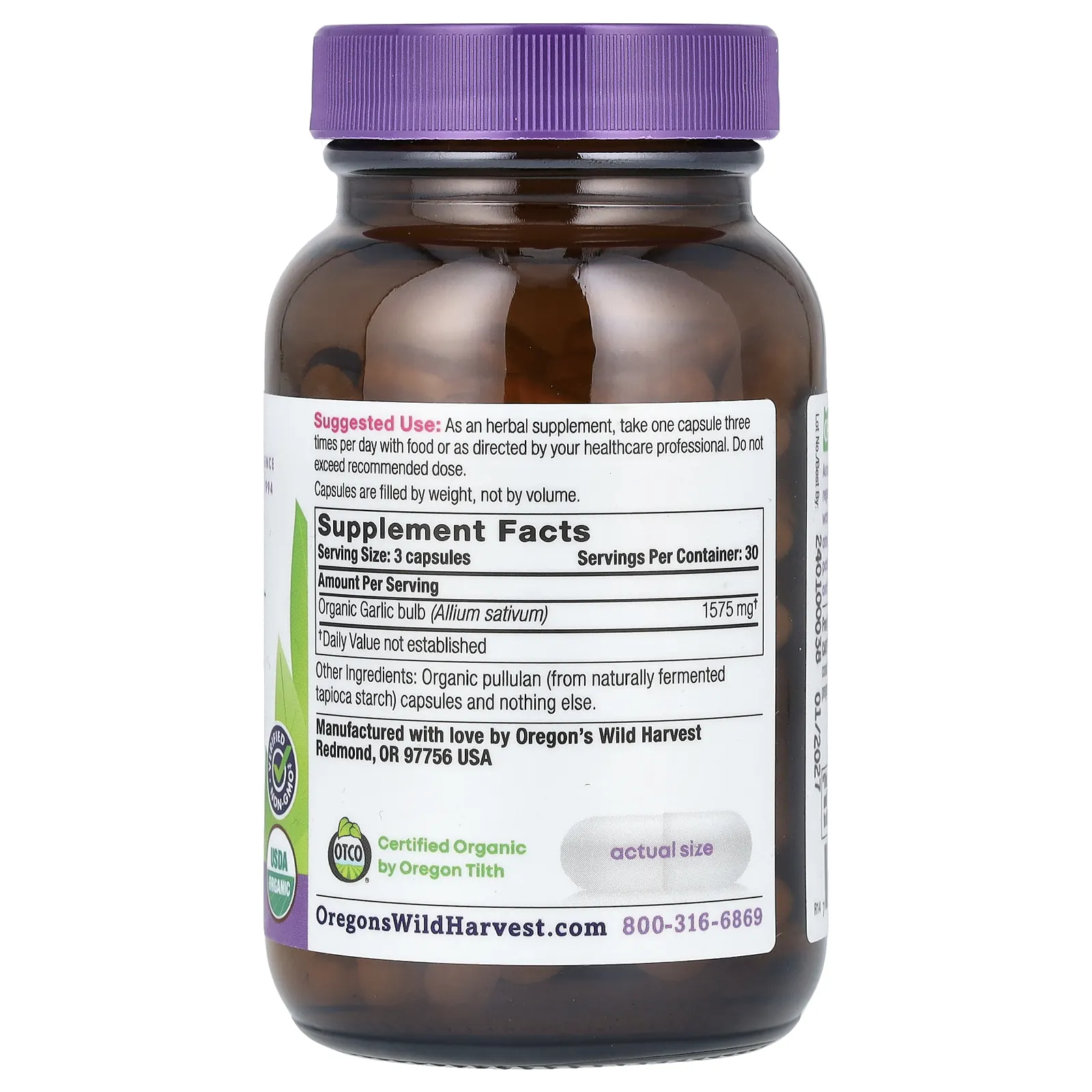 Oregon's Wild Harvest, органический чеснок, 90 органических веганских капсул