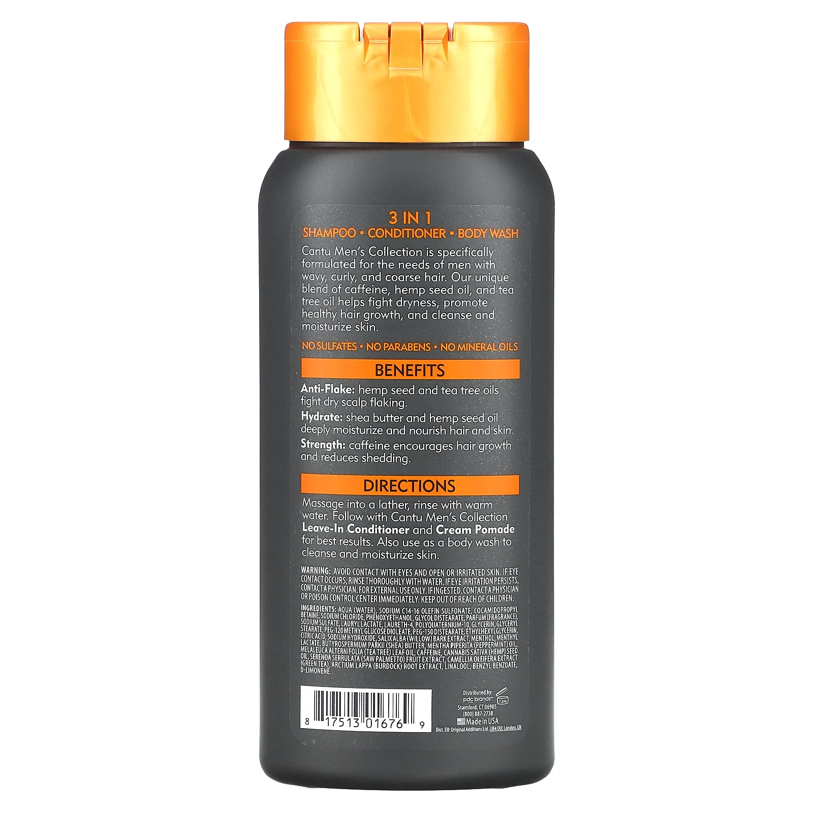Cantu, Men's Collection, шампунь 3 в 1 с маслом ши, кондиционер, гель для душа, 400 мл (13,5 жидк. Унции)