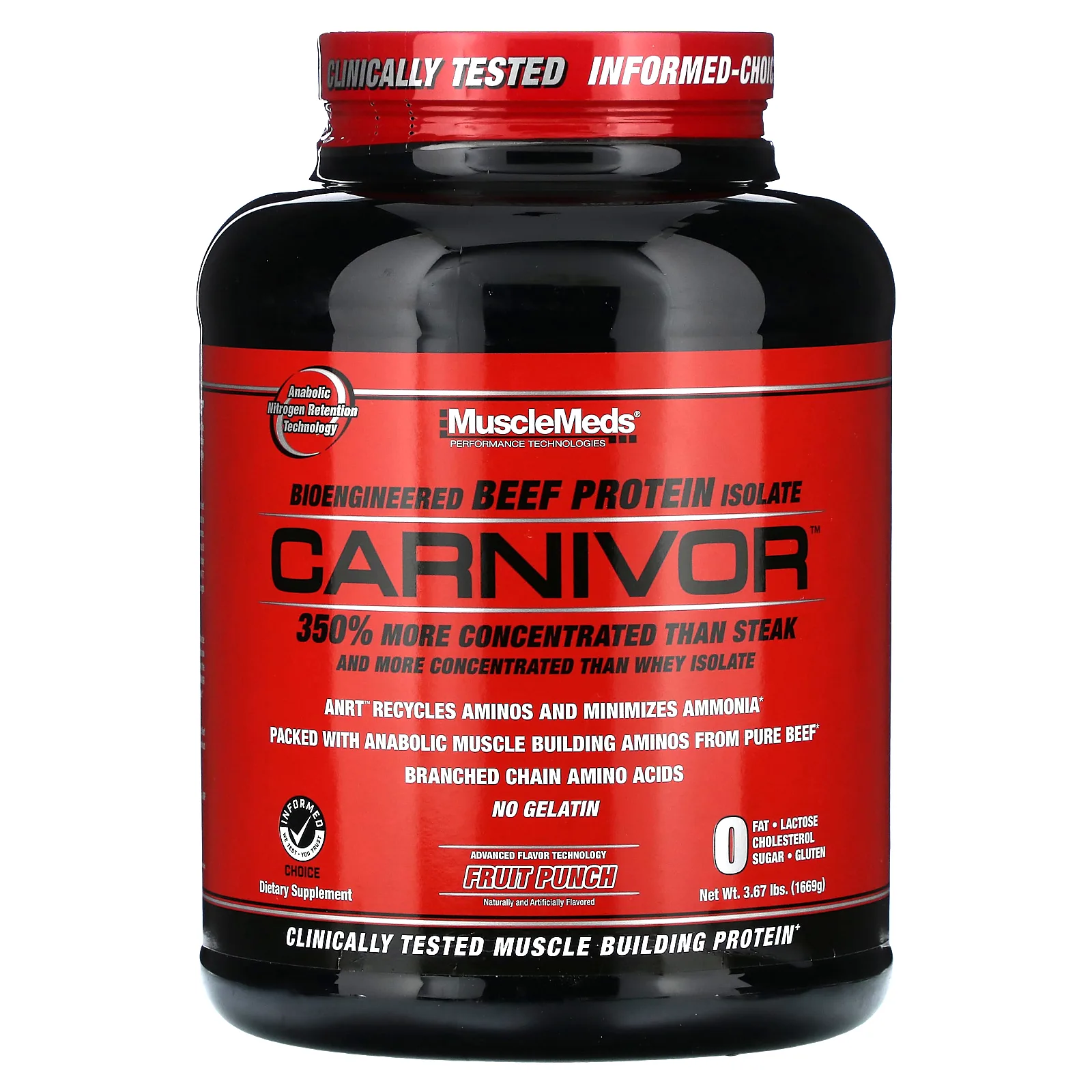 MuscleMeds, Carnivor, изолят говяжьего белка, созданный путем биоинженерии, со вкусом фруктового пунша, 1669 г (3,67 фунта)