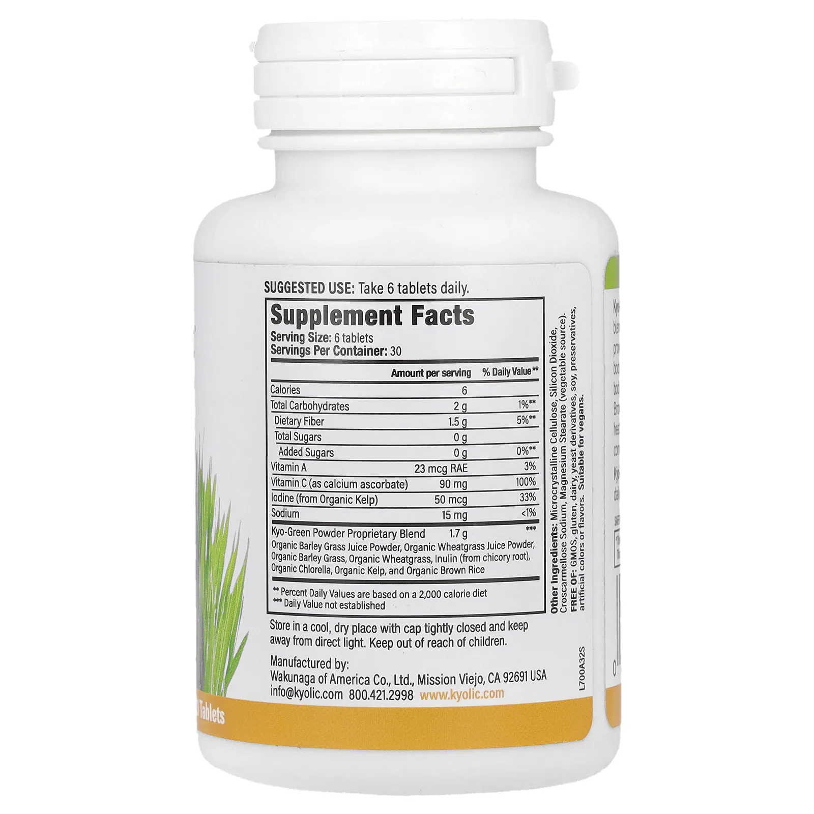 Kyolic, Kyo-Green, смесь зелени, энергия, 180 таблеток