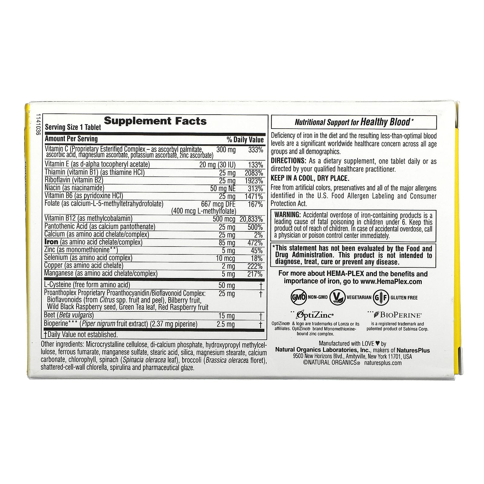 NaturesPlus, Hema-Plex, железо с незаменимыми питательными веществами для здоровых эритроцитов, 10 таблеток с замедленным высвобождением