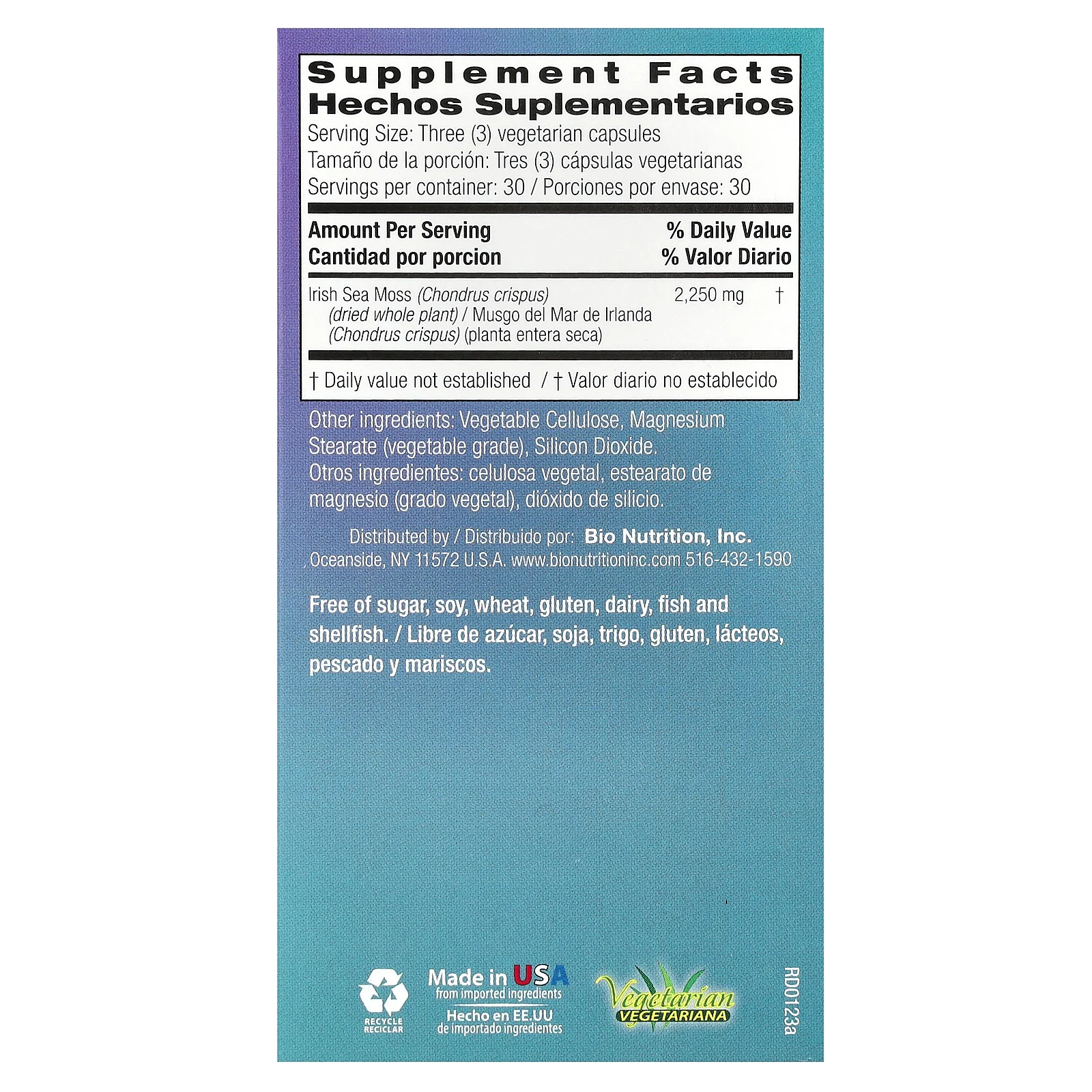 Bio Nutrition, Ирландский морской мох, 750 мг, 90 вегетарианских капсул