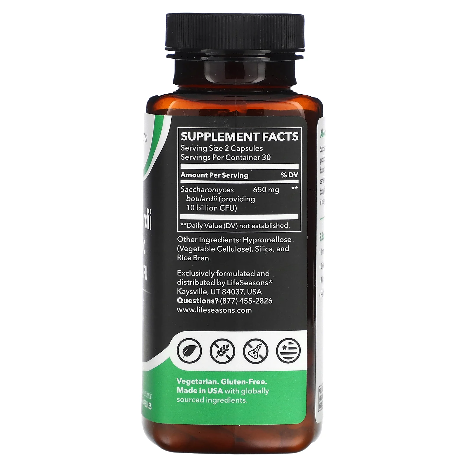 LifeSeasons, S. Boulardii Prodiotic, 10 млрд, 60 растительных капсул (5 млрд КОЕ в 1 капсуле)