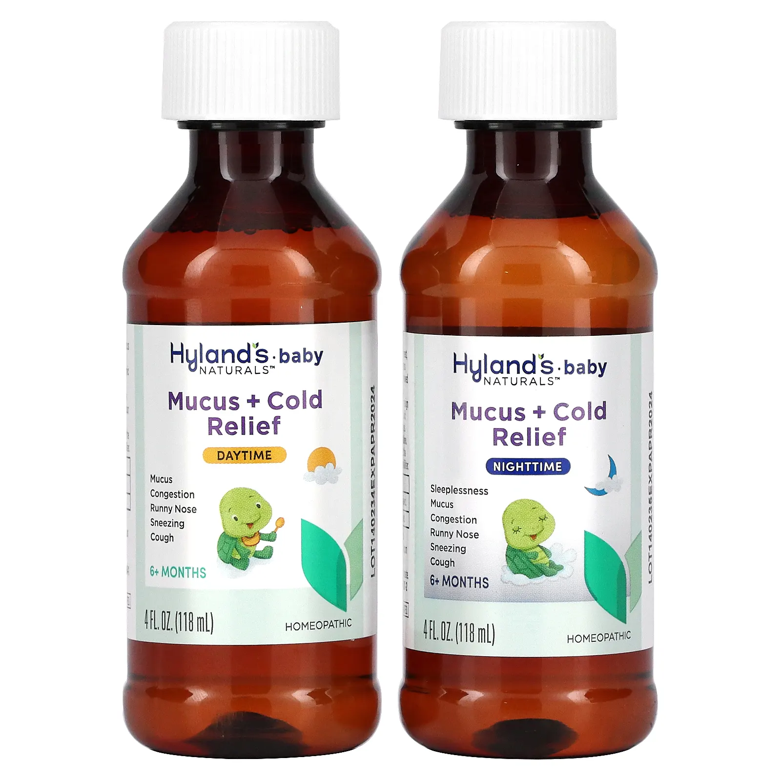 Hyland's Naturals, средство от слизи и простуды для детей, набор для приема в дневное/ночное время, от 6 месяцев, 2 флакона по 118 мл (4 жидк. унции)