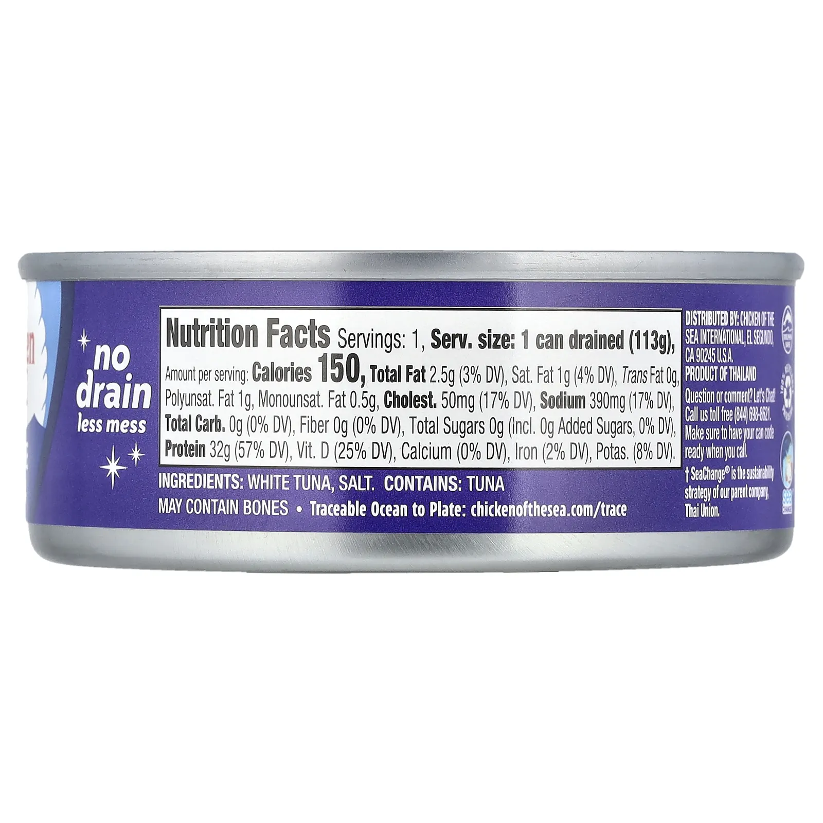 Chicken of the Sea, Цельный белый чистый тунец, 113 г (4 унции)